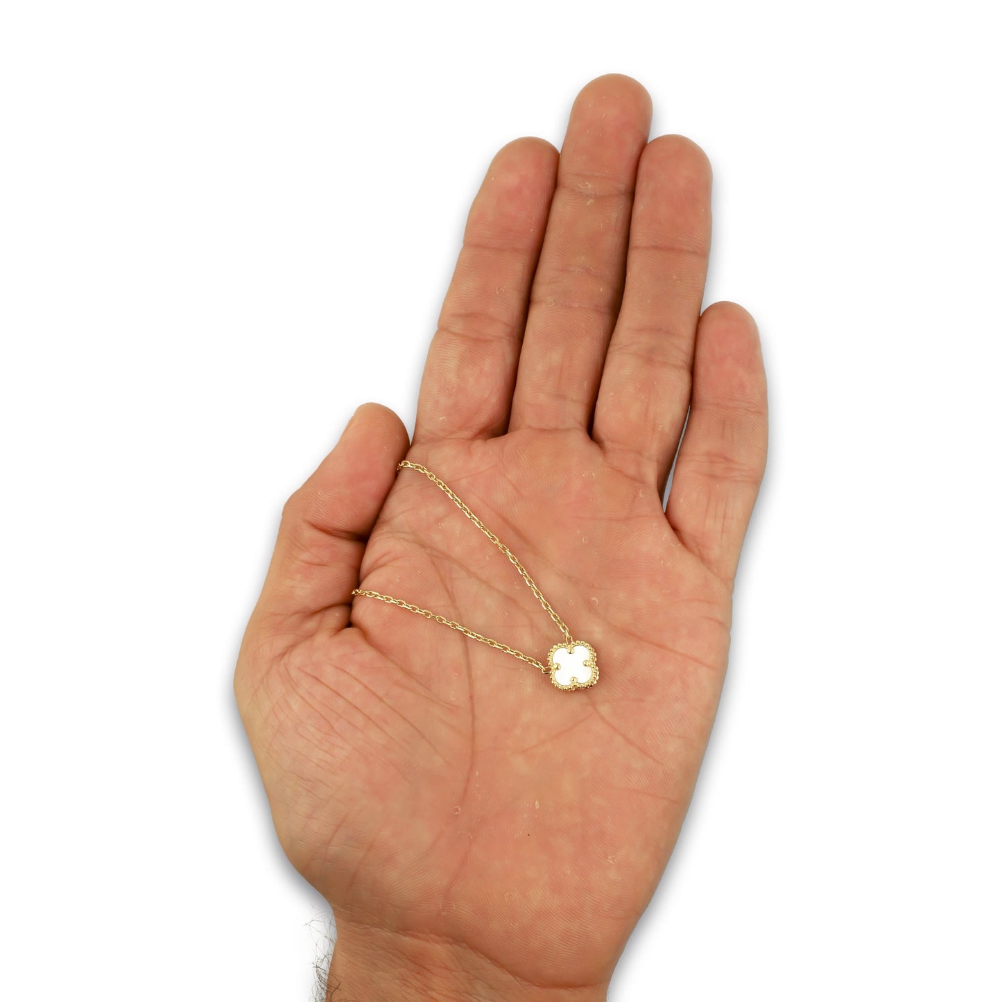 MR14G024 Gargantilla Collar Dama Oro Sólido 14K EMF14 1 Trébol 1 cm Blanco Largo 45 cm