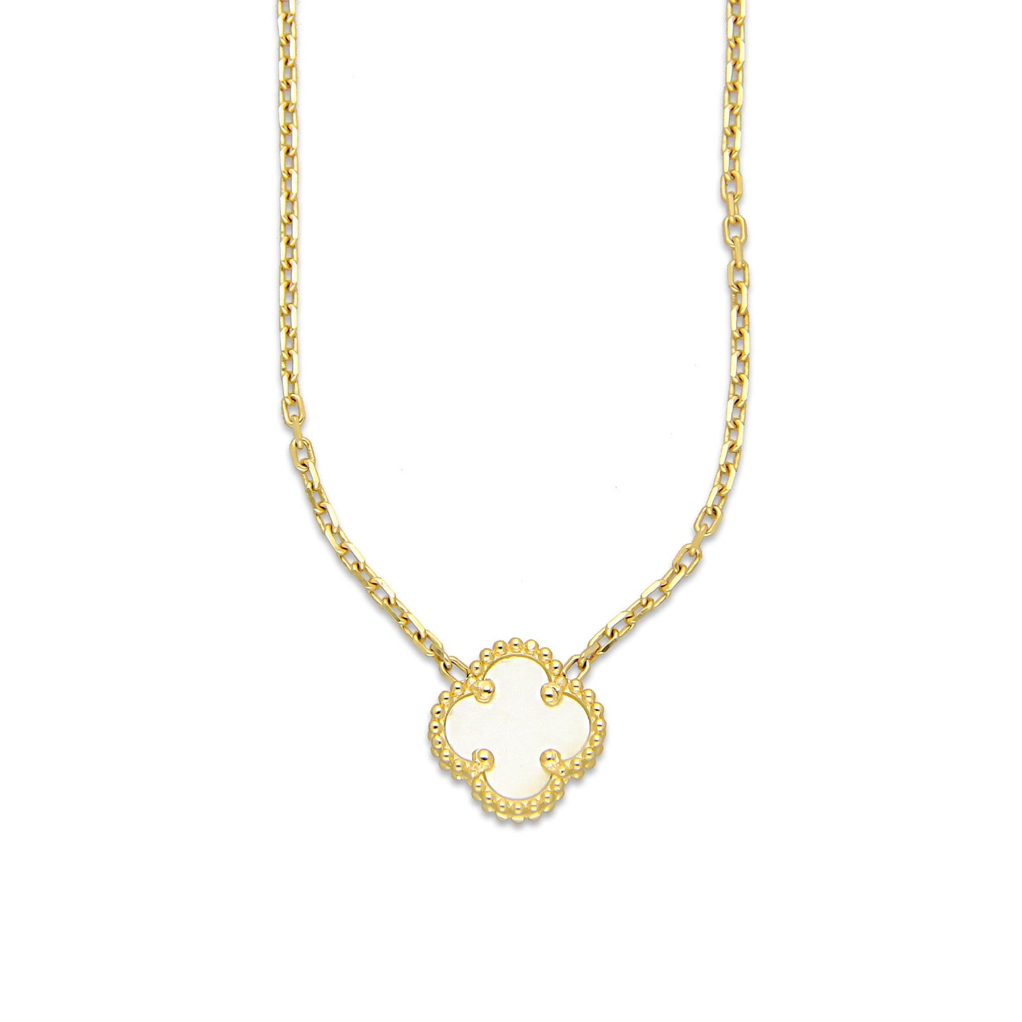 MR14G024 Gargantilla Collar Dama Oro Sólido 14K EMF14 1 Trébol 1 cm Blanco Largo 45 cm