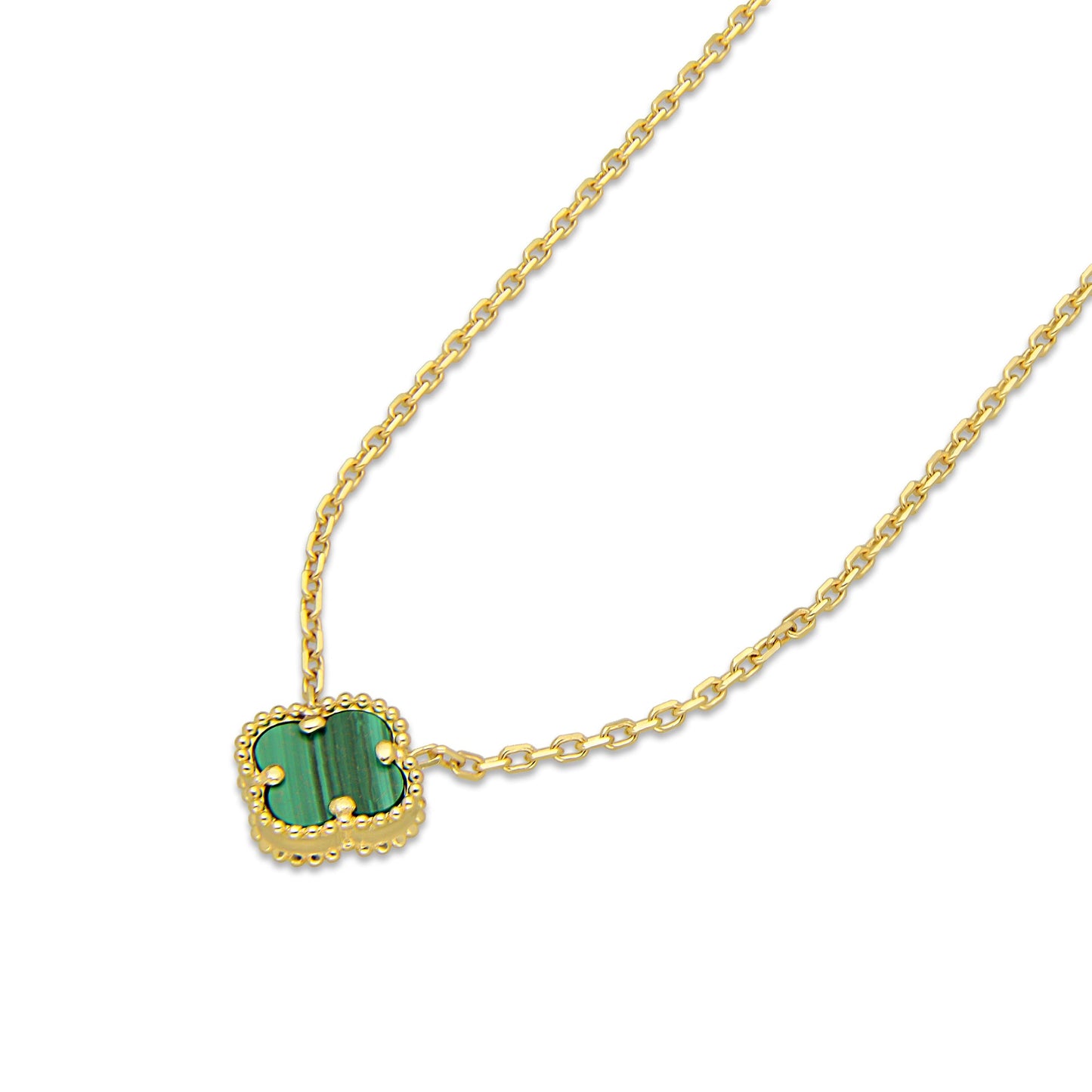 MR14G026 Gargantilla Collar Dama Oro Sólido 14K EMF14 1 Trébol 1 cm Verde Largo 45 cm