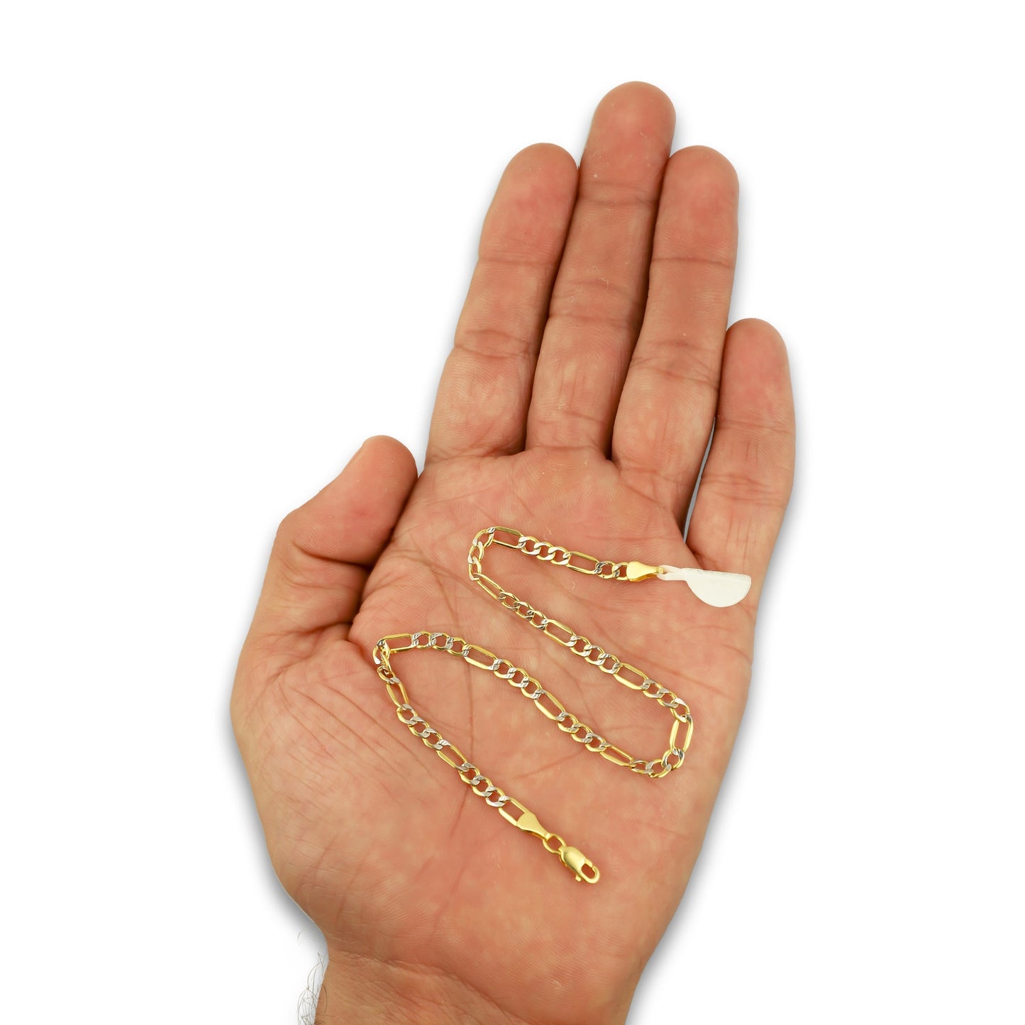 MR14PC032 Pulsera Para Caballero Oro Sólido 14K EMF14 Modelo Fígaro 3*1 Diamantada 3.8 mm x 21 cm