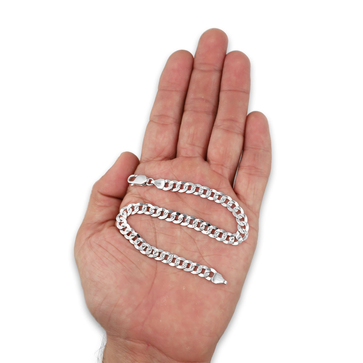 MR14PC034 Pulsera Para Caballero Oro Sólido 14K Mod Cubana Americana DIamantada Oro Blanco 6 mm x 21 cm