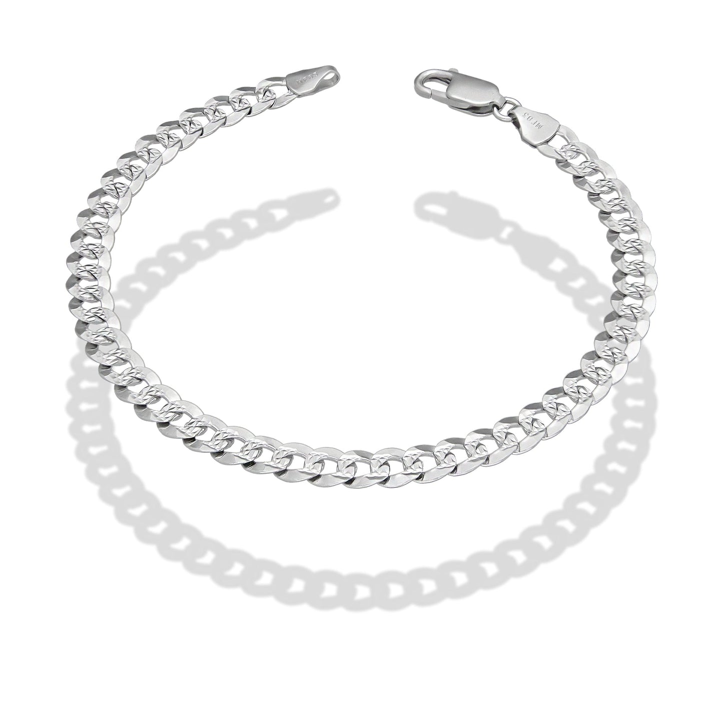 MR14PC034 Pulsera Para Caballero Oro Sólido 14K Mod Cubana Americana DIamantada Oro Blanco 6 mm x 21 cm