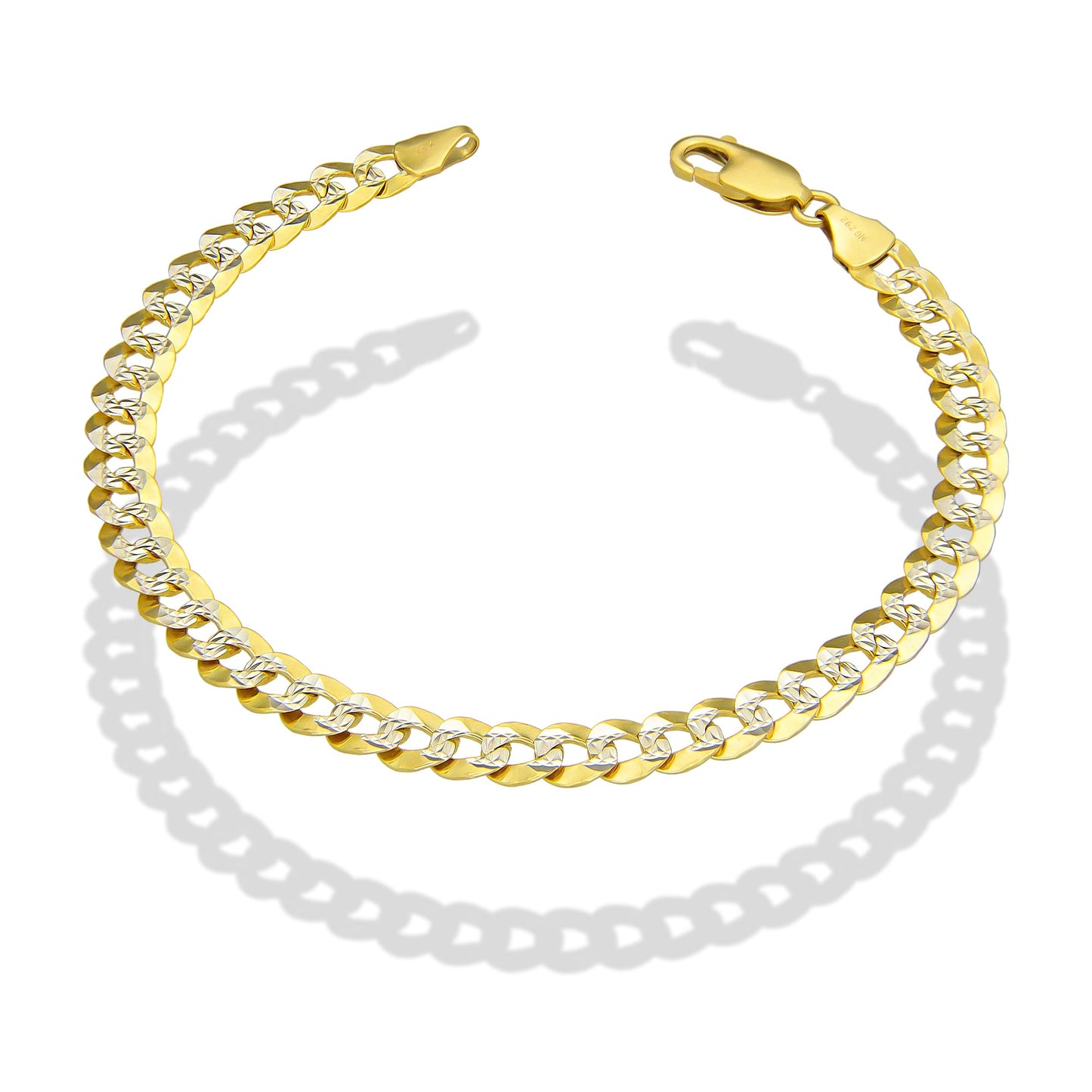 MR14PC035 Pulsera Para Caballero Oro Sólido 14K Mod Cubana Americana DIamantada 6 mm x 20 cm