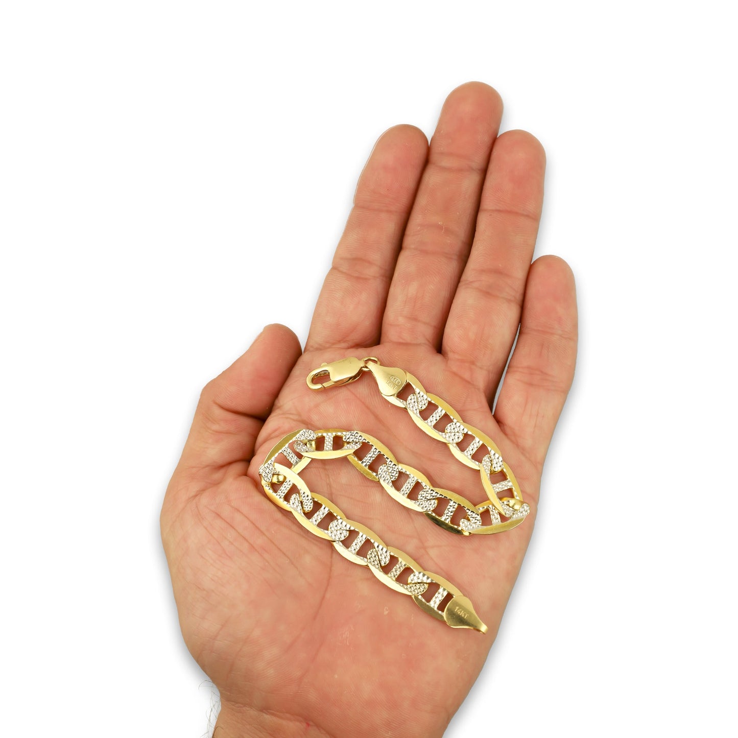 MR14PC037 Pulsera Para Caballero Oro Sólido 14K Mod Figaruchi 0x1 Diamantada 9 mm x 21 cm