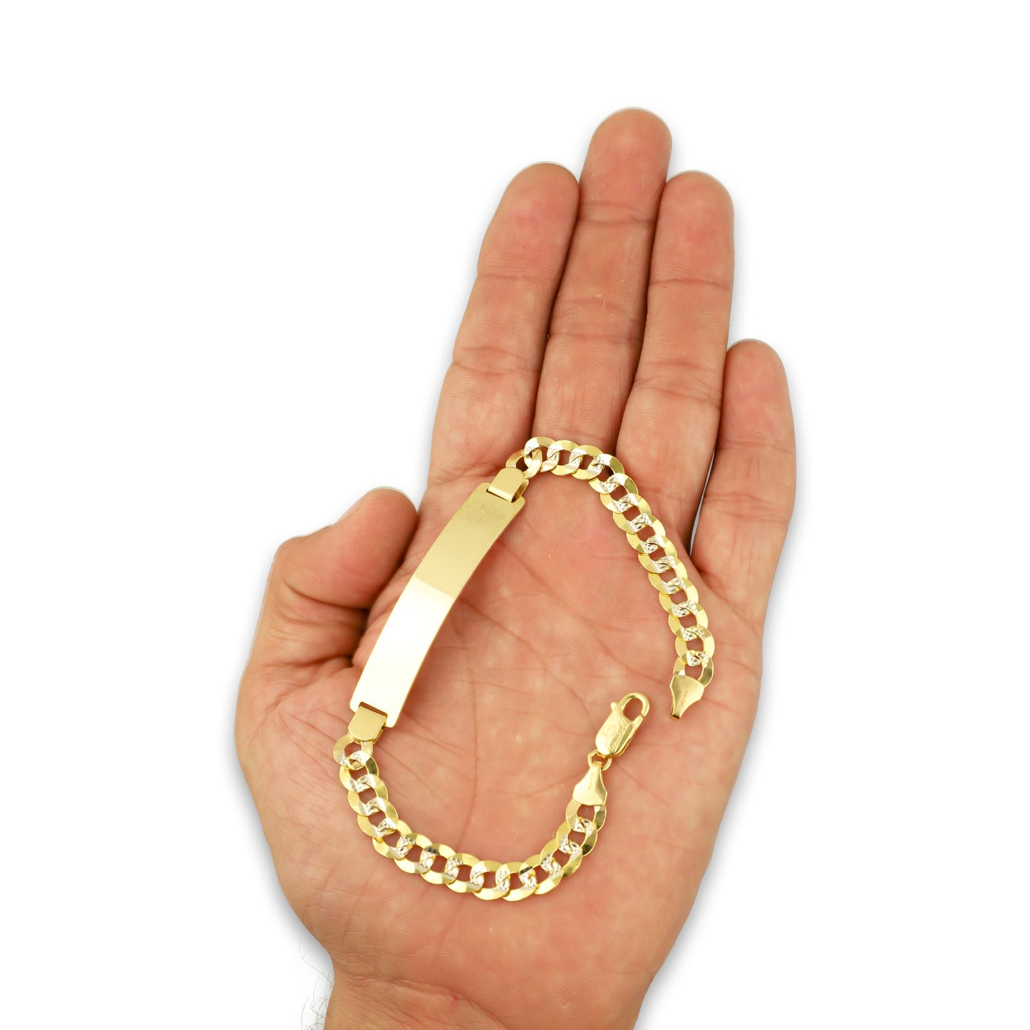 MR14PC041 Pulsera Esclava Caballero Oro Sólido 14K Mod Cubana Americana Diamantada 7 mm x 21.5 cm