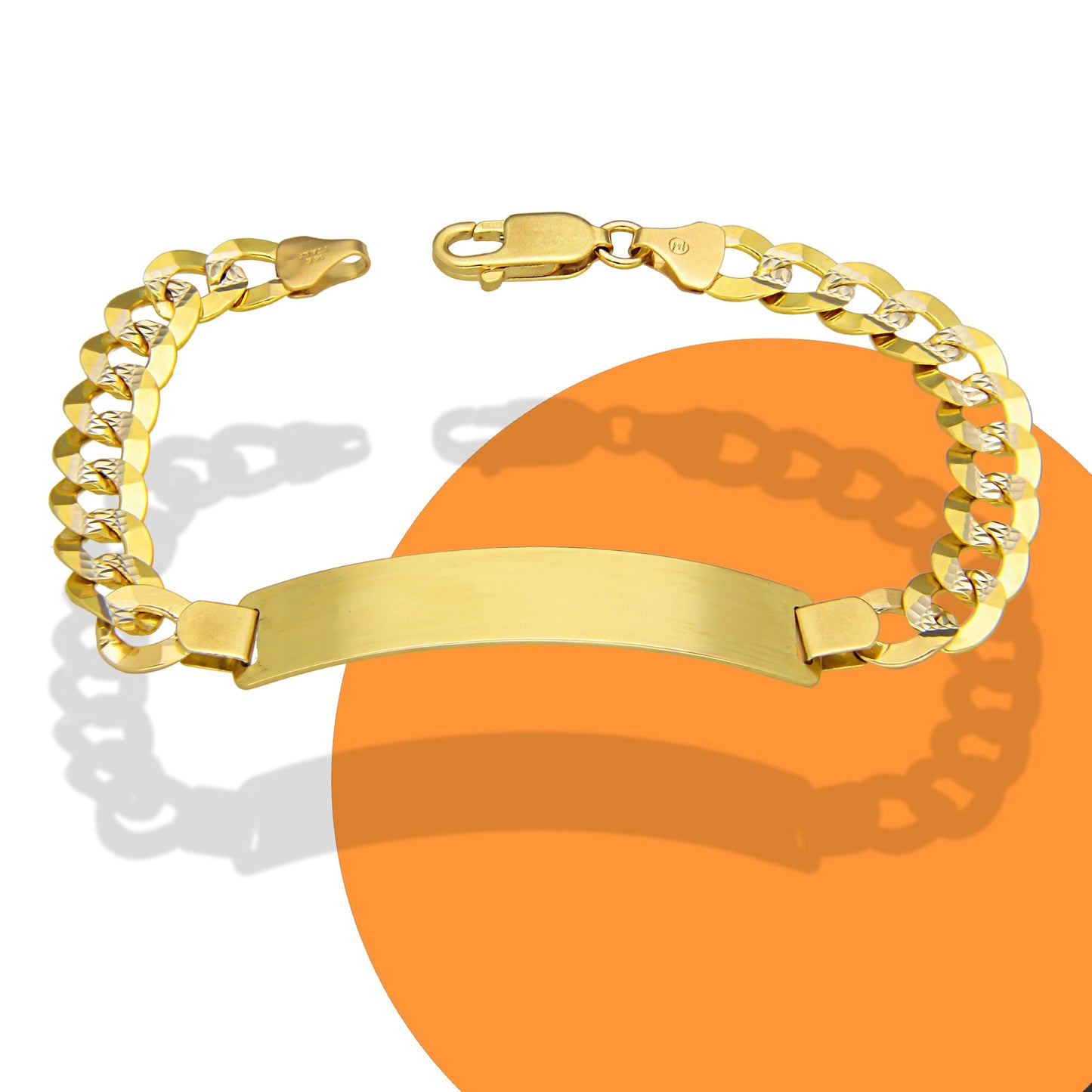MR14PC042 Pulsera Esclava Caballero Oro Sólido 14K Mod Cubana Americana Diamantada 8.5 mm x 21 cm
