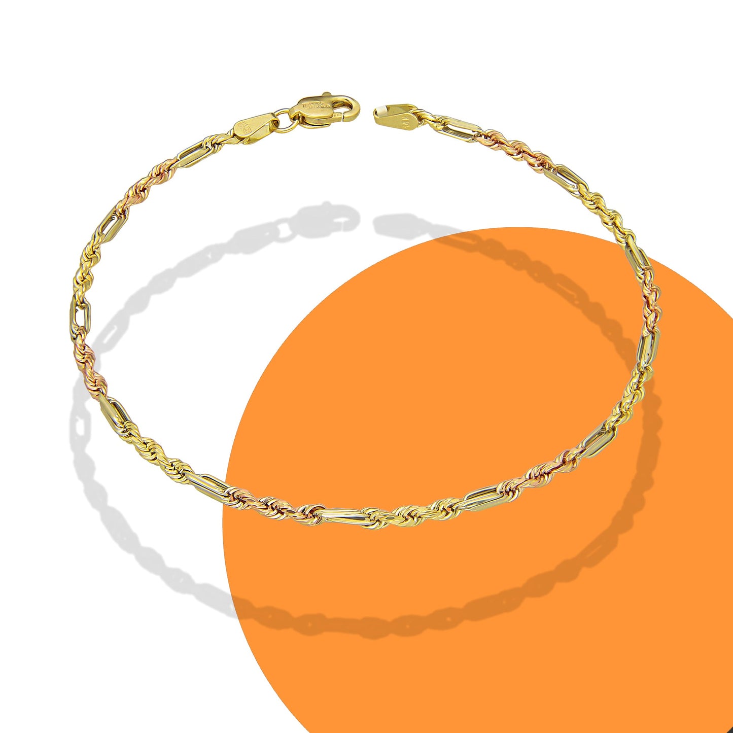 MR14PC054 Pulsera Para Caballero Oro Sólido 14K EMF14 Modelo Torsal Fígaro Florentino 2 mm x 21 cm