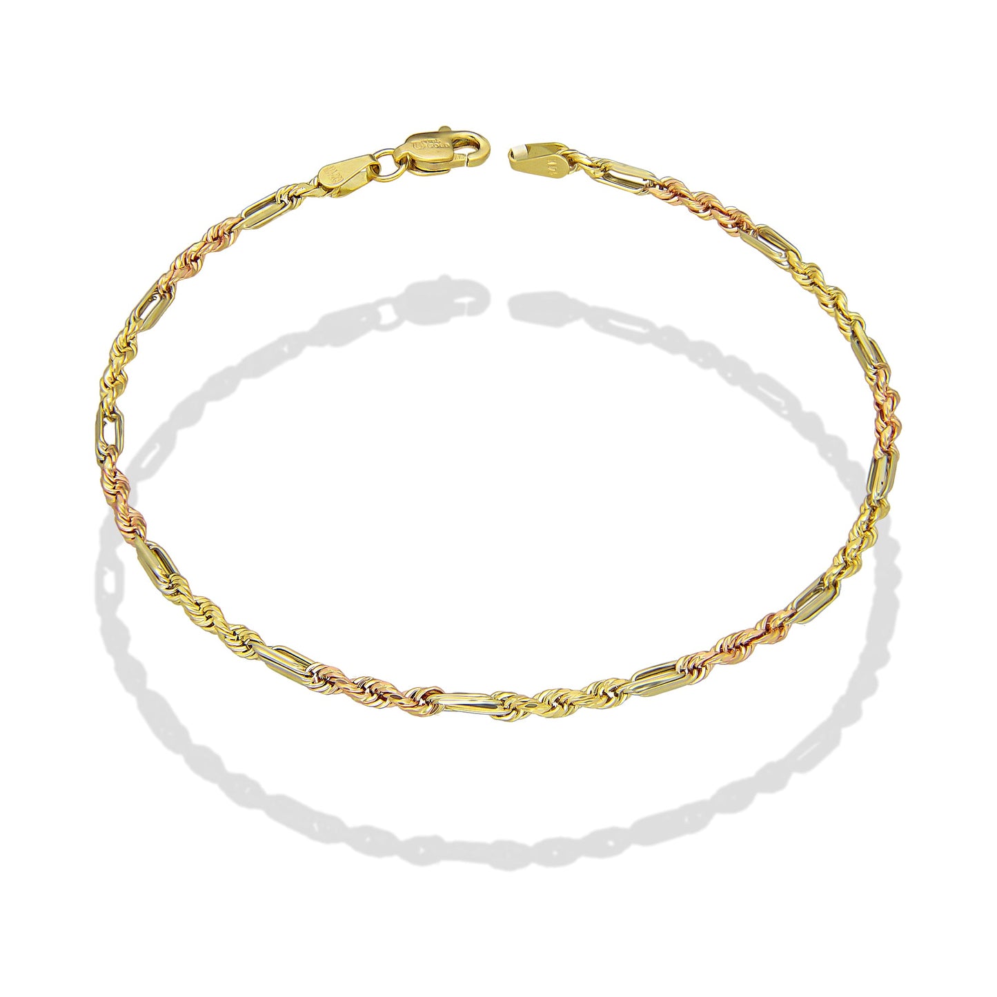 MR14PC054 Pulsera Para Caballero Oro Sólido 14K EMF14 Modelo Torsal Fígaro Florentino 2 mm x 21 cm