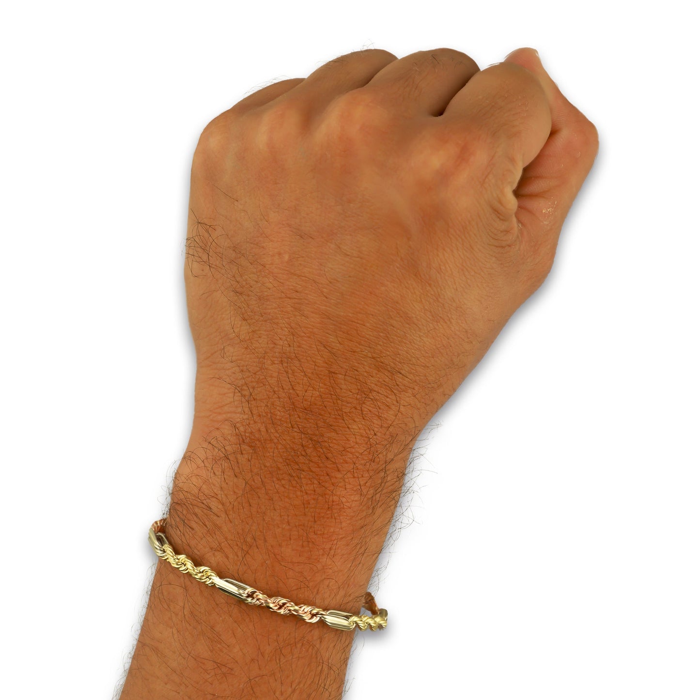 MR14PC055 Pulsera Para Caballero Oro Sólido 14K EMF14 Modelo Torsal Fígaro Florentino 4 mm x 21 cm