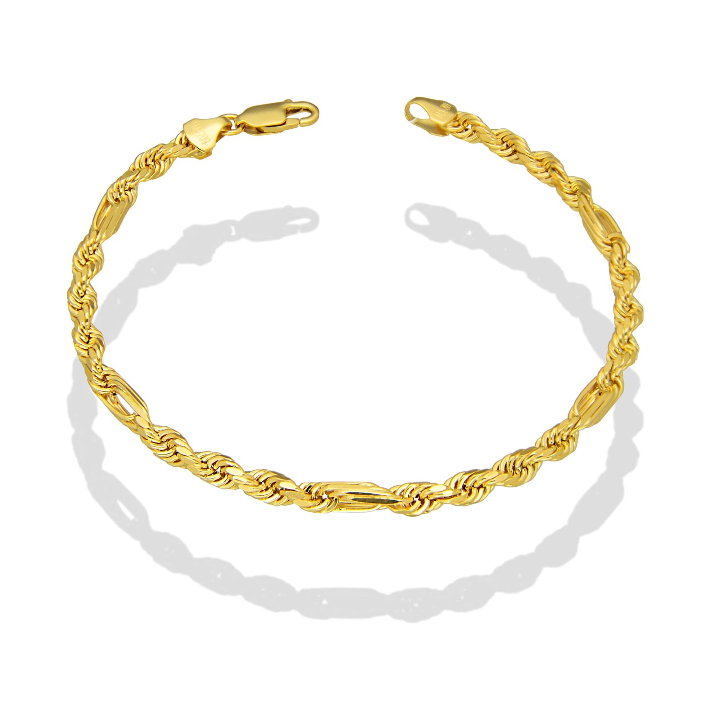MR14PC056 Pulsera Para Caballero Oro Sólido 14K EMF14 Modelo Torsal Fígaro 4 mm x 21 cm
