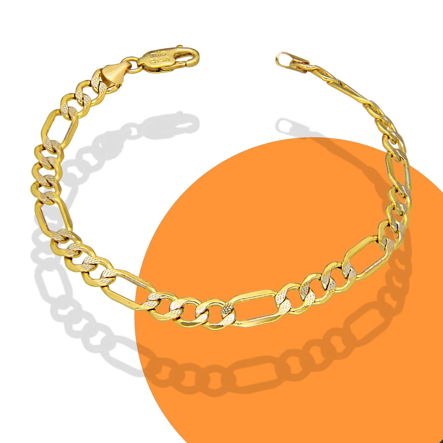 MR14PC060 Pulsera Para Caballero Oro Sólido 14K EMF14 Modelo Fígaro 3*1 Diamantada 6 mm x 21 cm