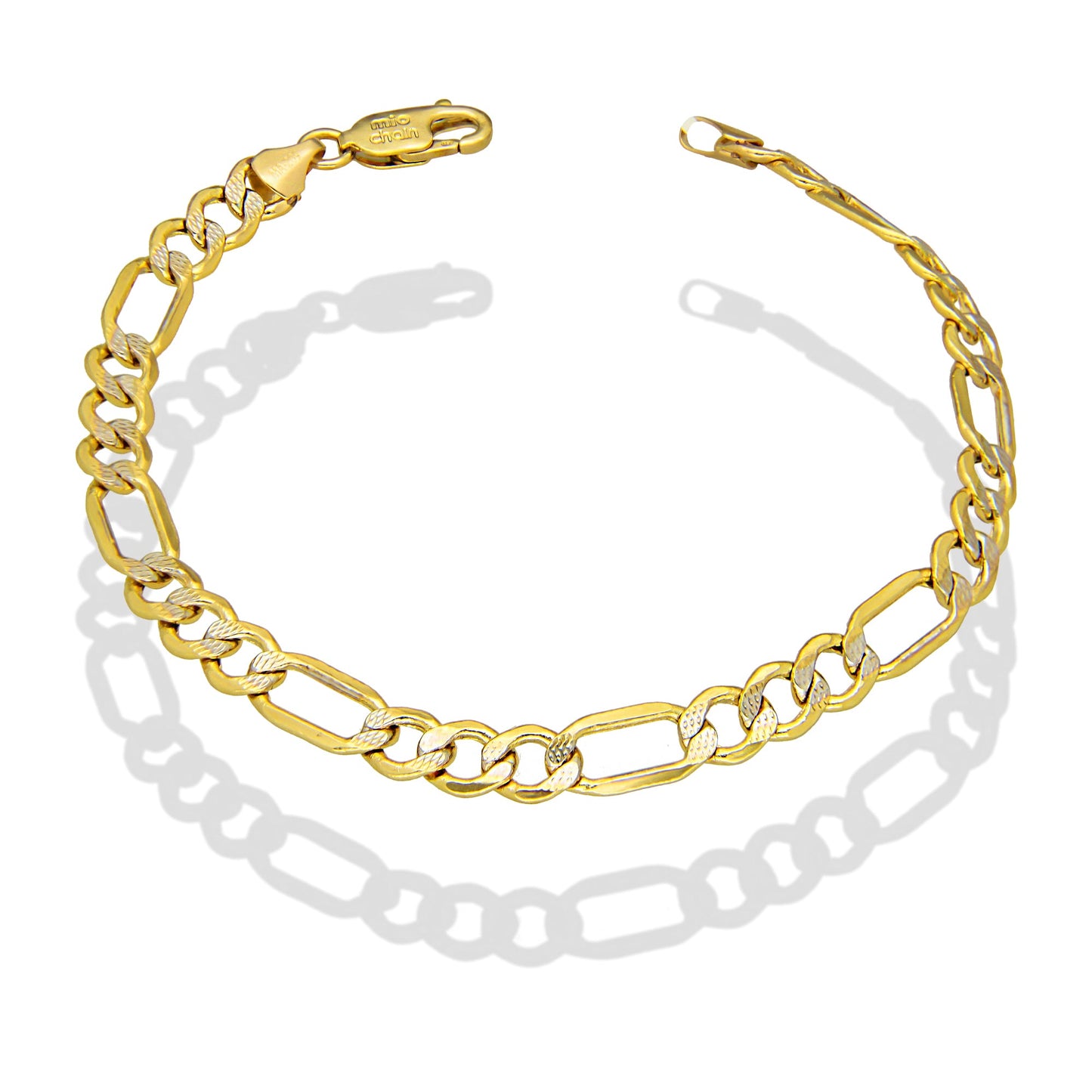 MR14PC060 Pulsera Para Caballero Oro Sólido 14K EMF14 Modelo Fígaro 3*1 Diamantada 6 mm x 21 cm