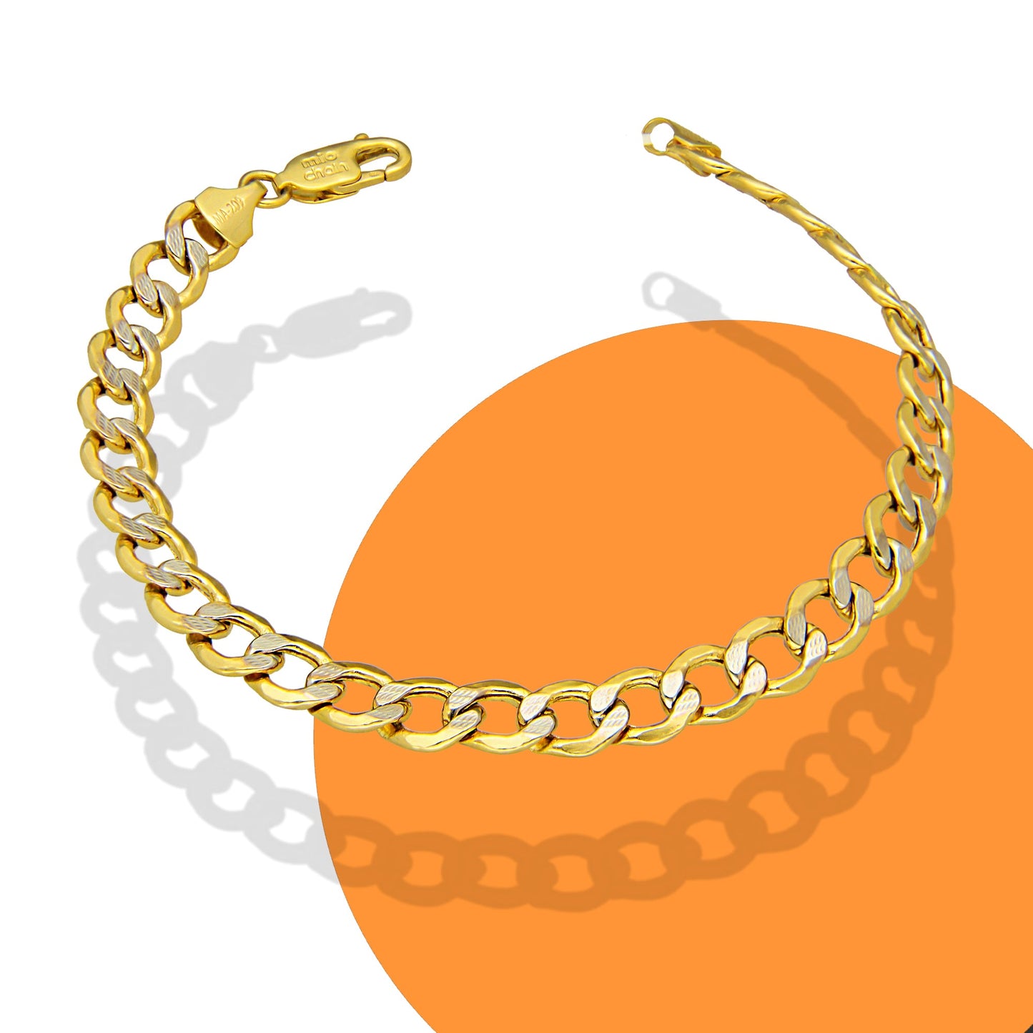 MR14PC063 Pulsera Para Caballero Oro Sólido 14K EMF14 Modelo Fígaro 1x0 Diamantada 7 mm x 20.5 cm