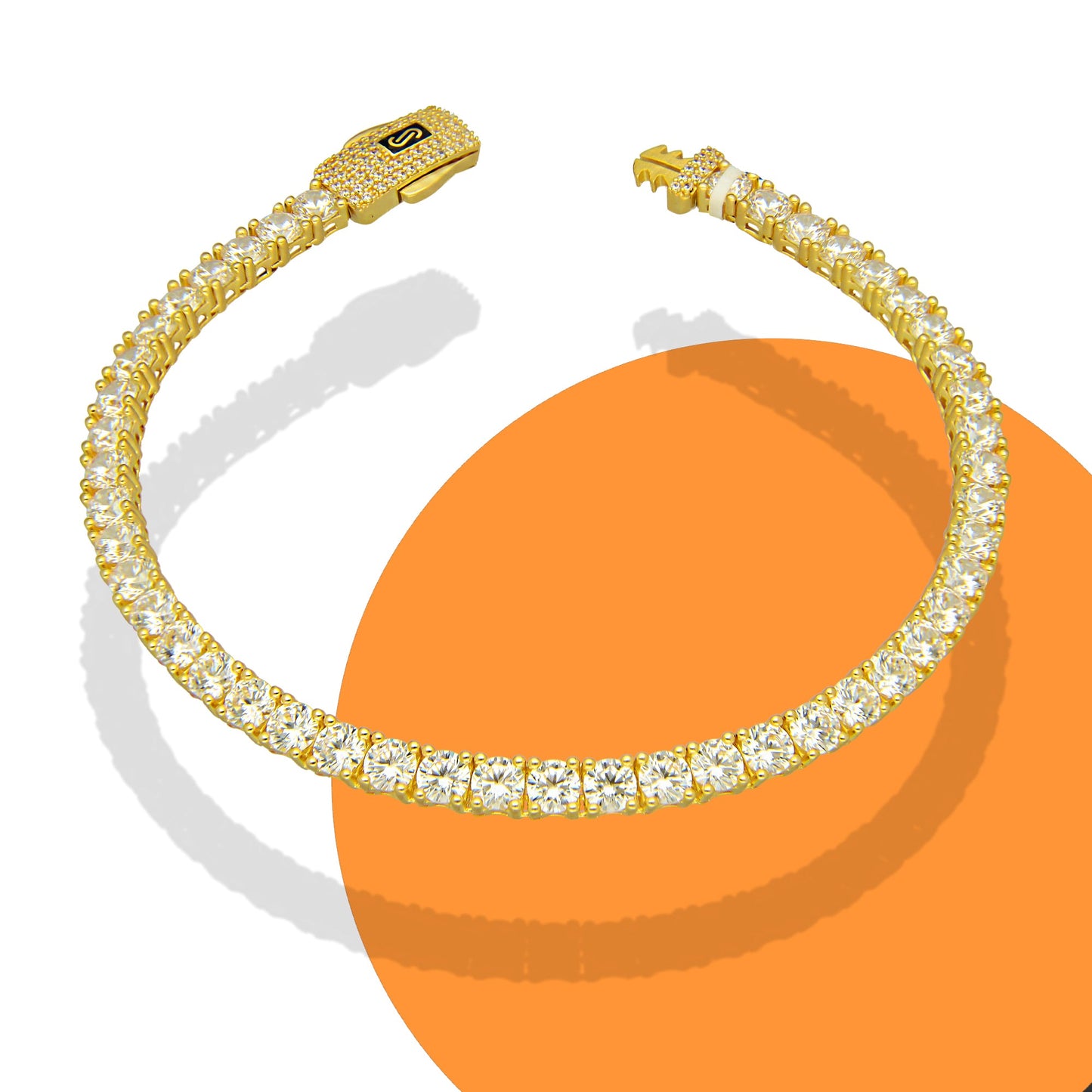 MR14PC065 Pulsera Para Caballero Oro Sólido 14K EMF14 Modelo Monaco Chain Cubierta de Zirconias 4 mm x 21 cm