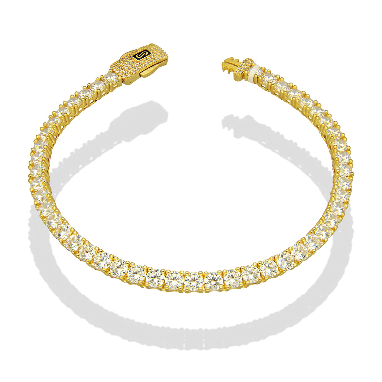 MR14PC065 Pulsera Para Caballero Oro Sólido 14K EMF14 Modelo Monaco Chain Cubierta de Zirconias 4 mm x 21 cm