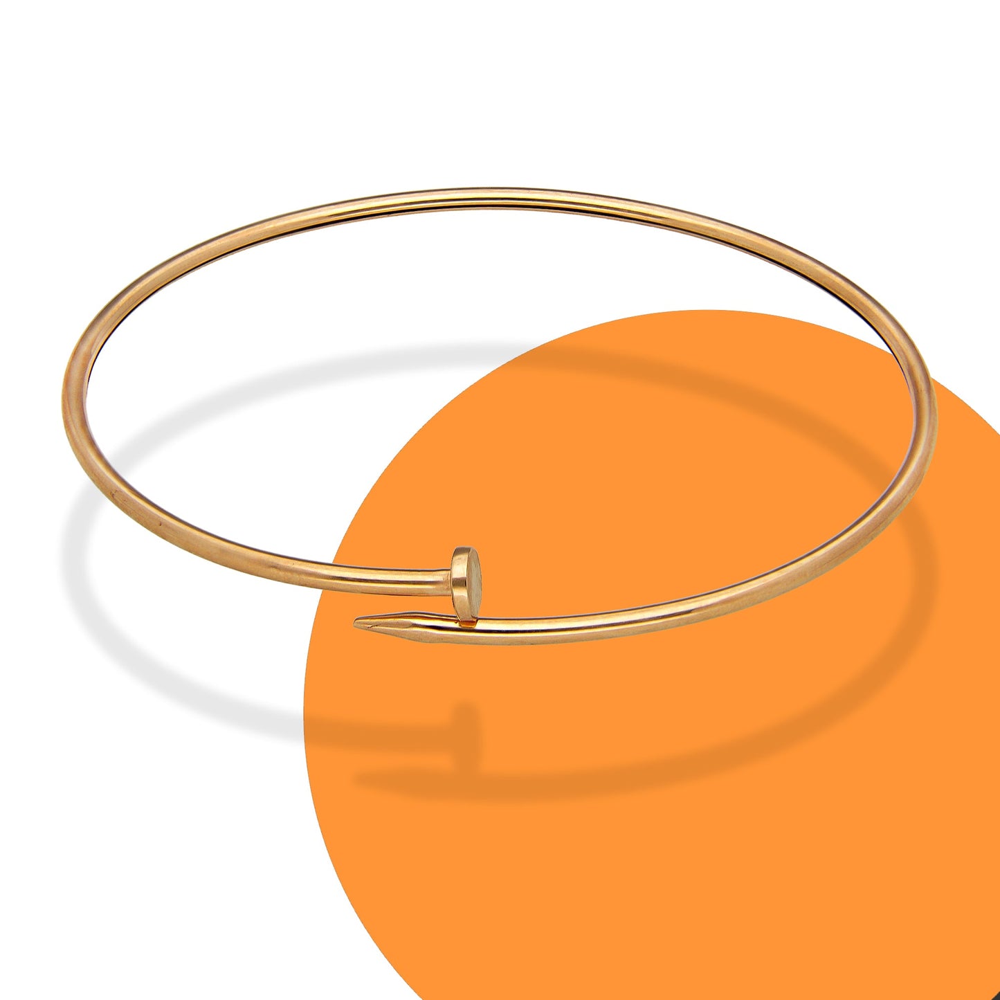 MR14PD096 Pulsera Dama Oro Sólido 14K Aro Tubular en Forma de Clavo Oro Rosa 18 cm