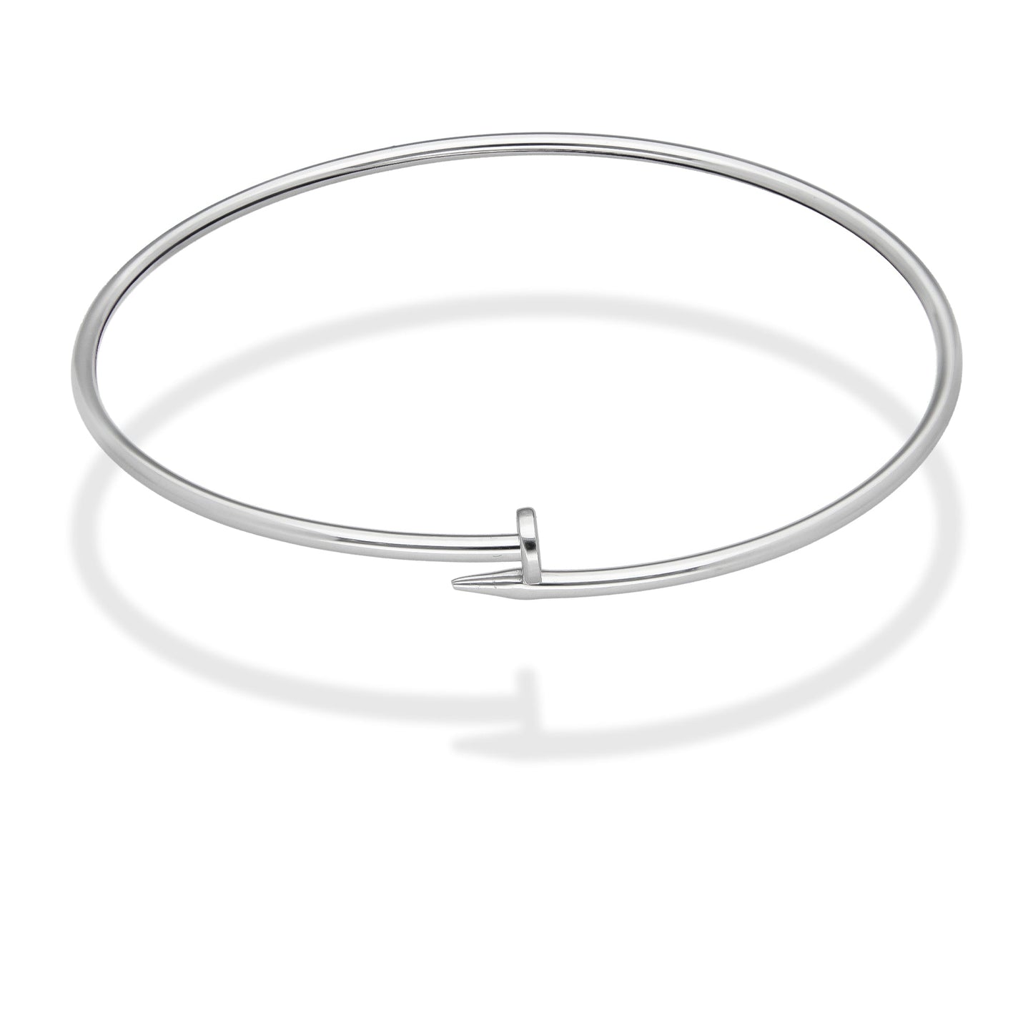 MR14PD097 Pulsera Dama Oro Sólido 14K Aro Tubular en Forma de Clavo Oro Blanco 18 cm