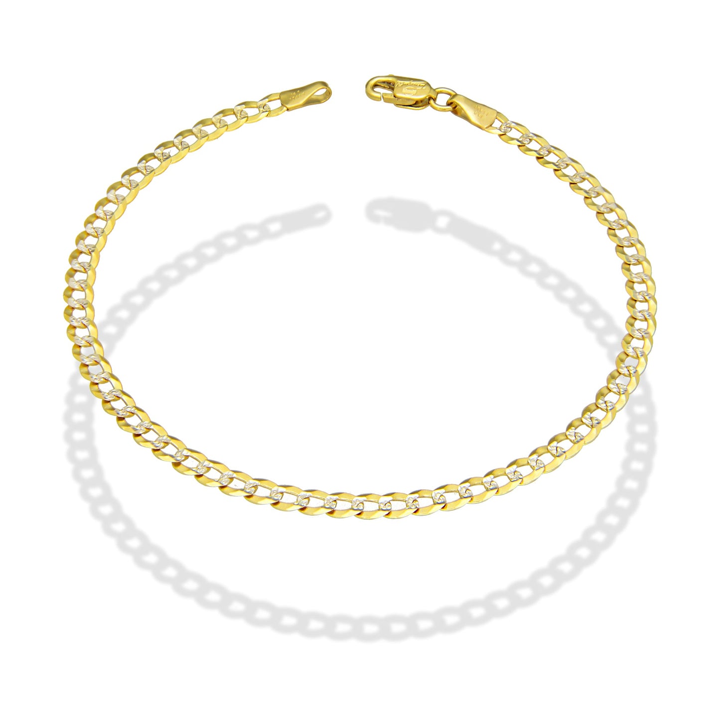 MR14PD104 Pulsera Dama Oro Sólido 14K Mod Cubana Americana 1*0 Diamantada 3.2 mm x 18 cm