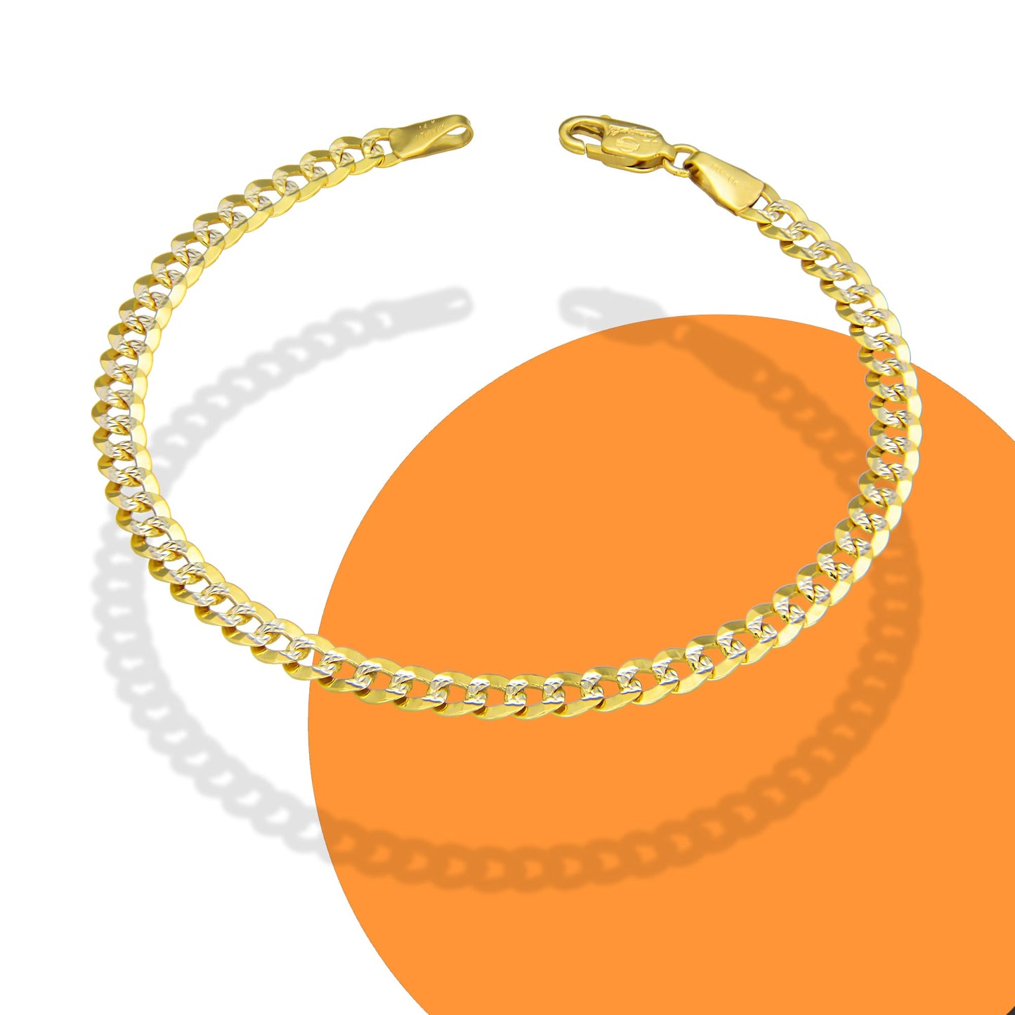 MR14PD105 Pulsera Dama Oro Sólido 14K Mod Cubana Americana 1*0 Diamantada 4.5 mm x 18 cm