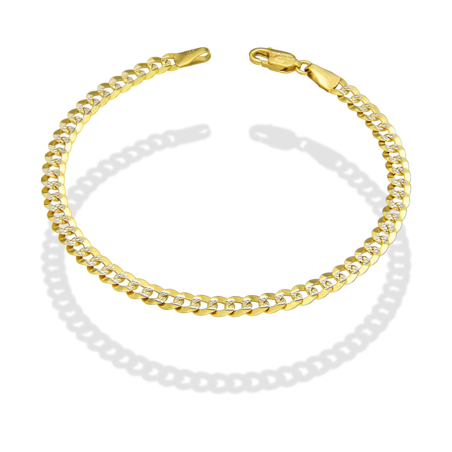 MR14PD105 Pulsera Dama Oro Sólido 14K Mod Cubana Americana 1*0 Diamantada 4.5 mm x 18 cm