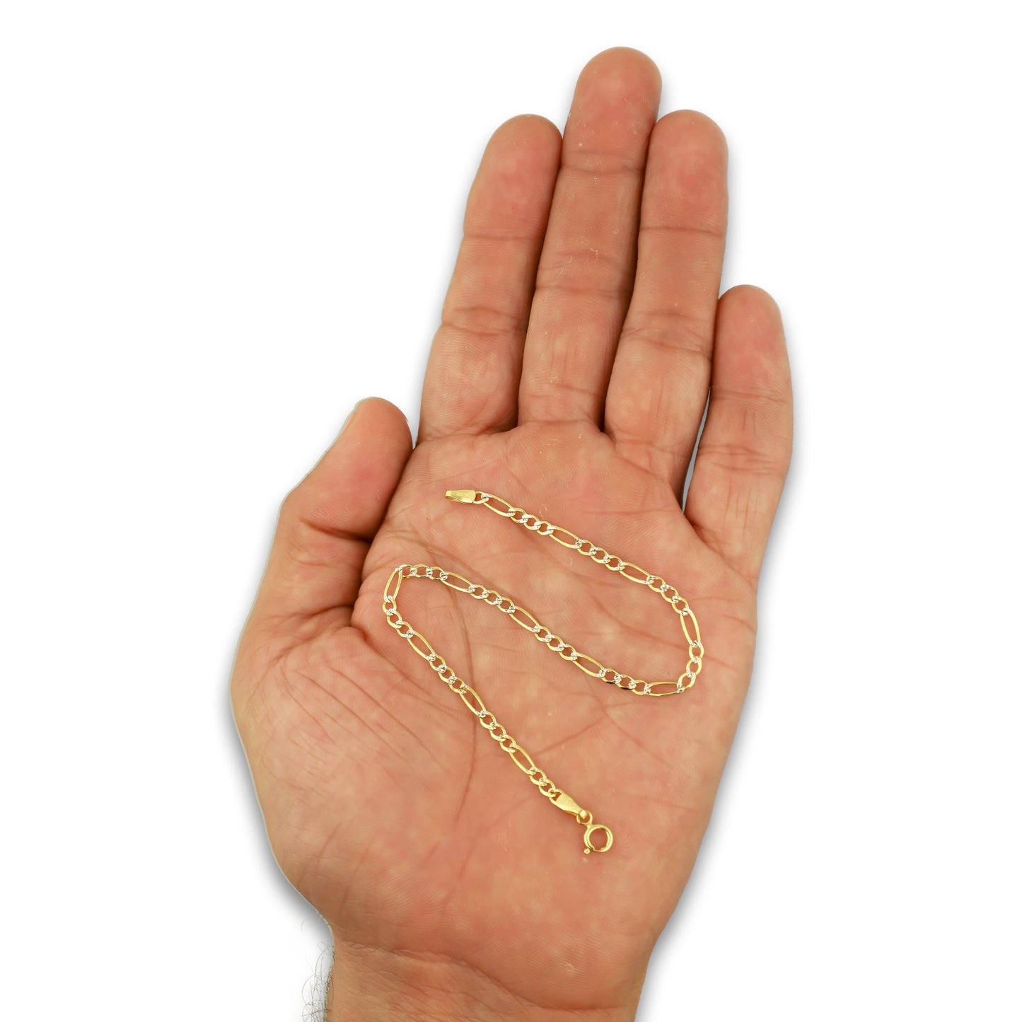 MR14PD107 Pulsera Dama Oro Sólido 14K Mod Fígaro 3*1 Diamantada 2.7 mm x 18 cm