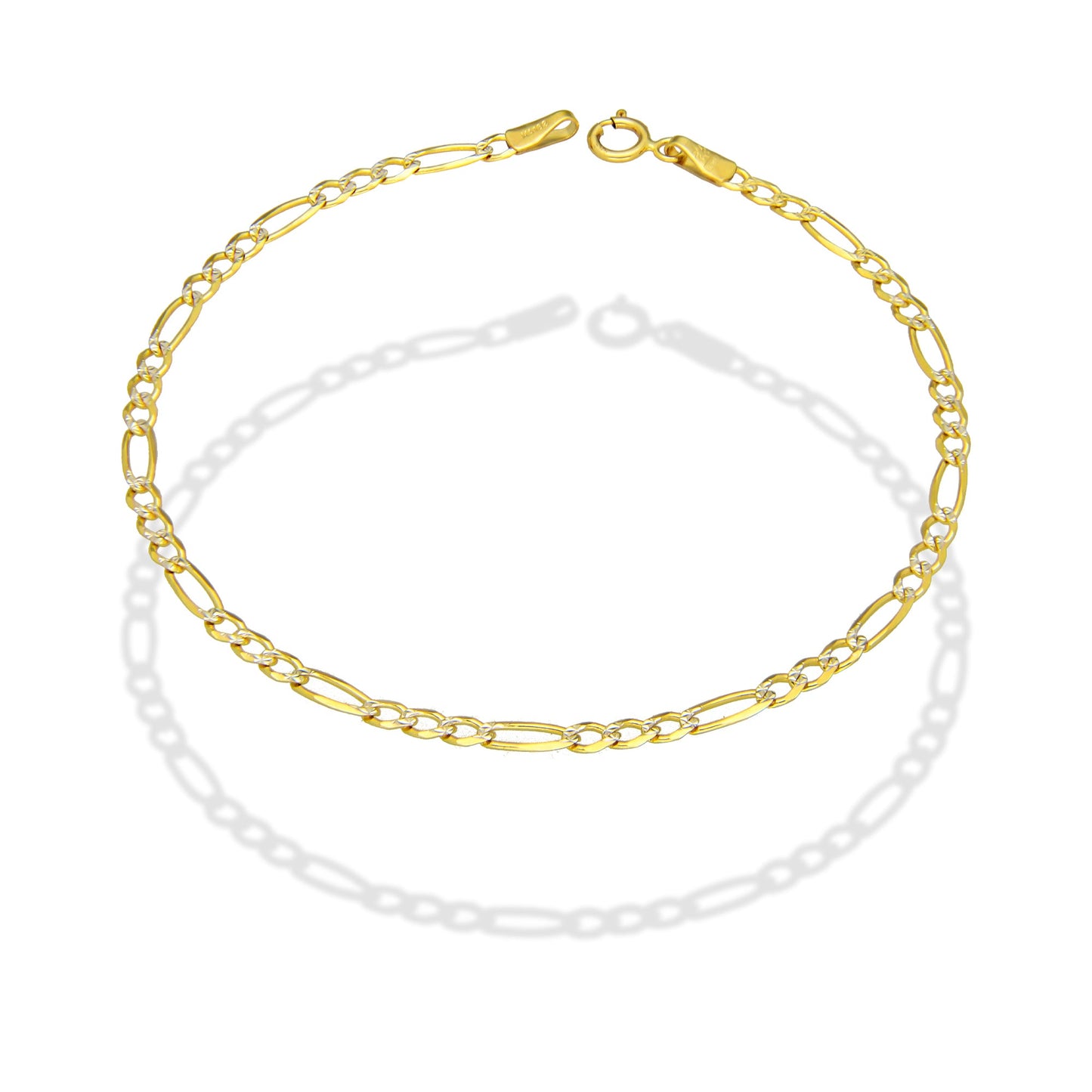 MR14PD107 Pulsera Dama Oro Sólido 14K Mod Fígaro 3*1 Diamantada 2.7 mm x 18 cm