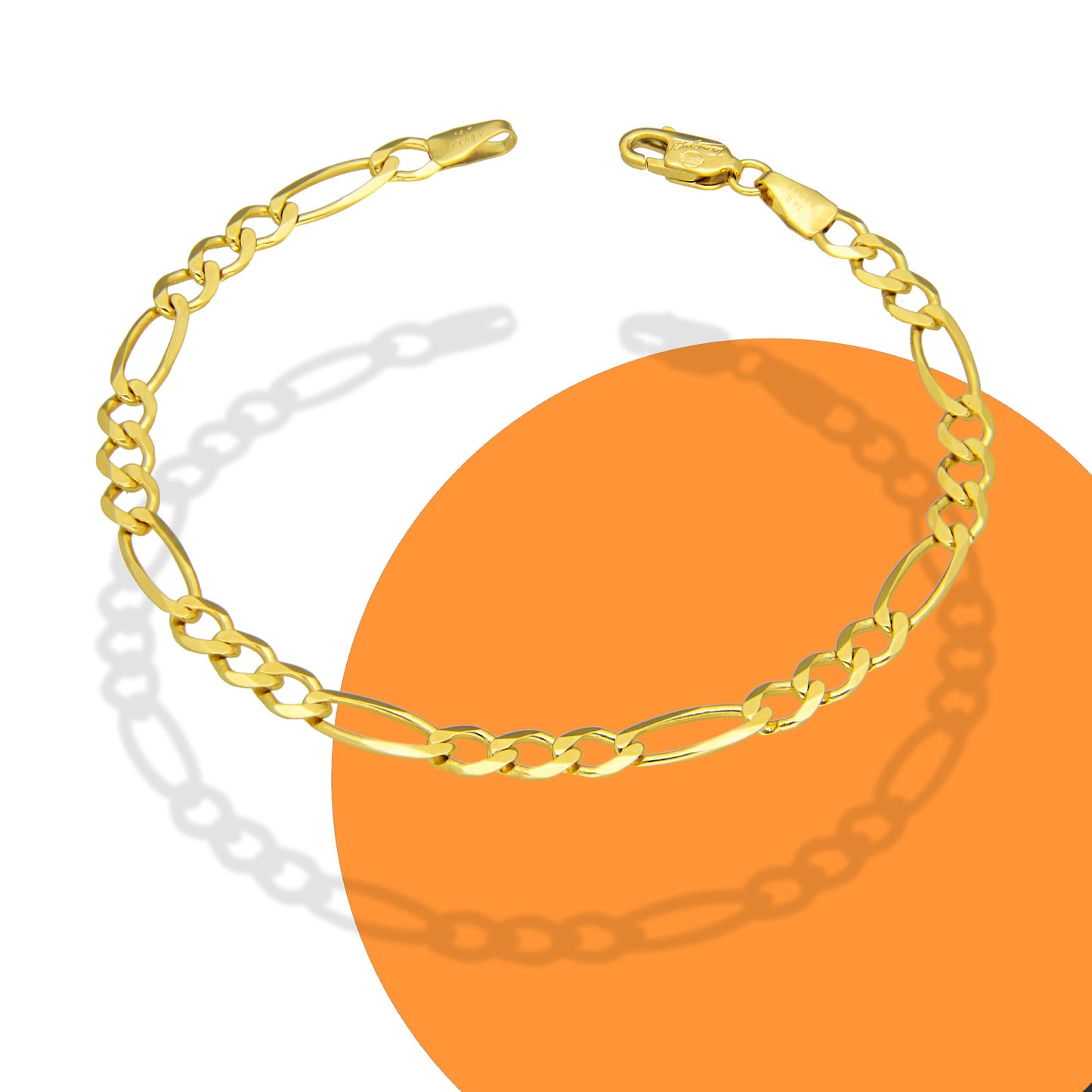 MR14PD112 Pulsera Dama Oro Sólido 14K Mod Fígaro 3*1 Lisa 4.5 mm x 18 cm