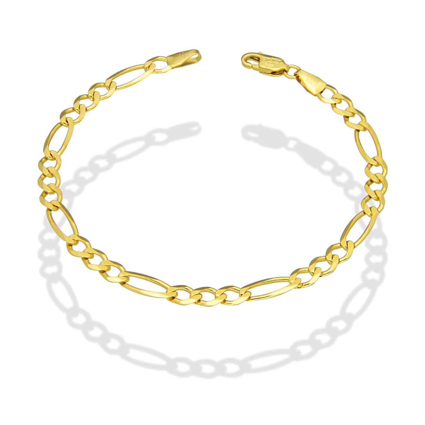 MR14PD112 Pulsera Dama Oro Sólido 14K Mod Fígaro 3*1 Lisa 4.5 mm x 18 cm