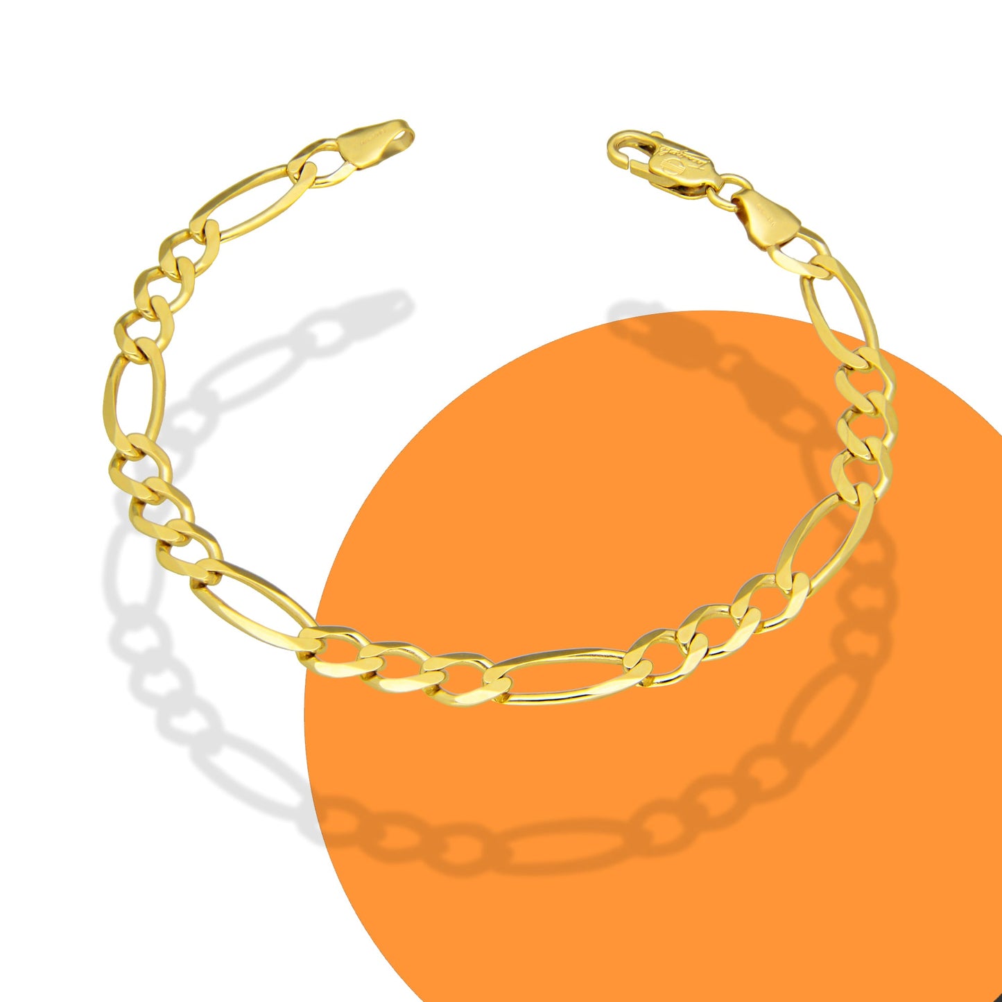 MR14PD113 Pulsera Dama Oro Sólido 14K Mod Fígaro 3*1 Lisa 5 mm x 18 cm