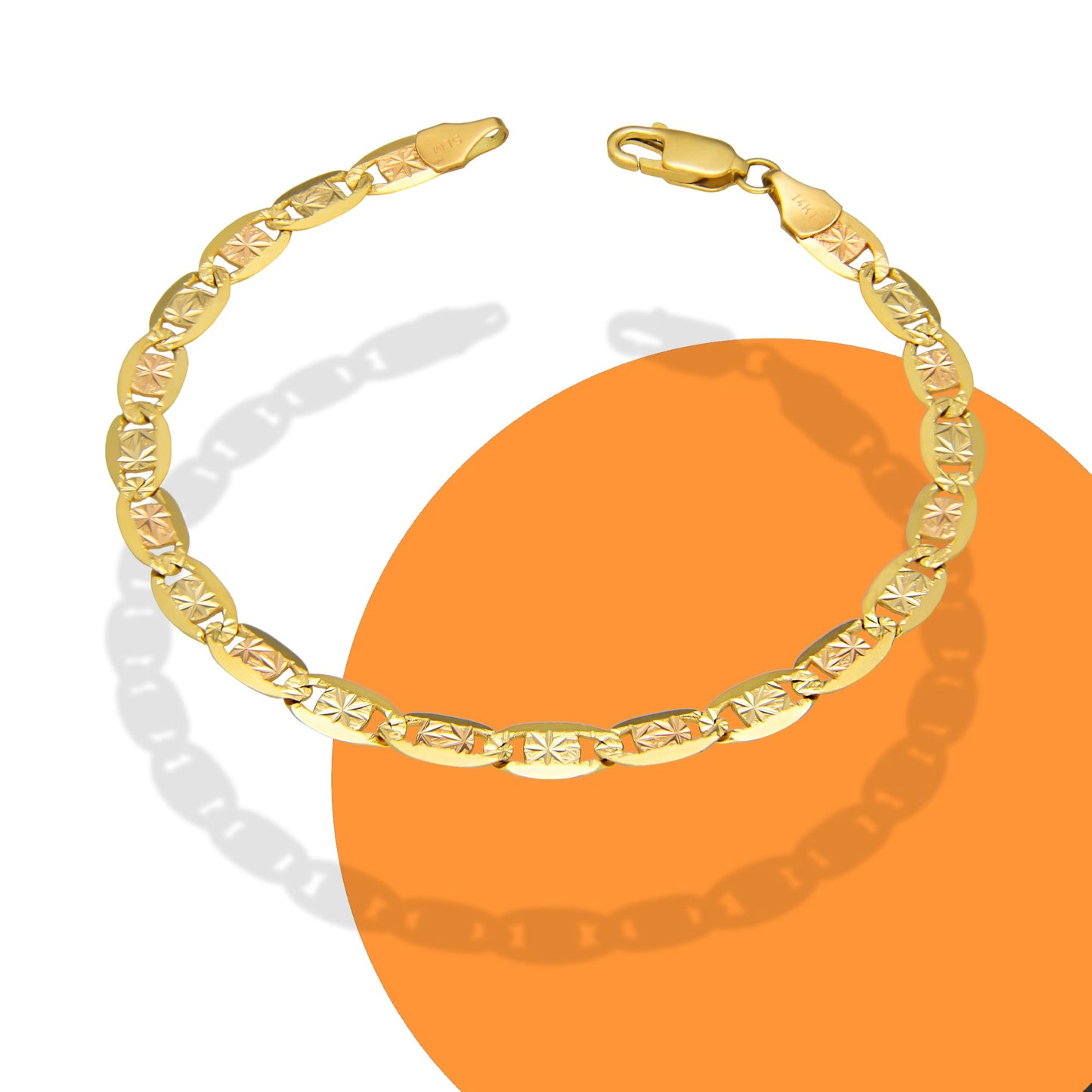 MR14PD114 Pulsera Dama Oro Sólido 14K Mod Valentino Diamantado Estrella Florentino 5 mm x 18 cm