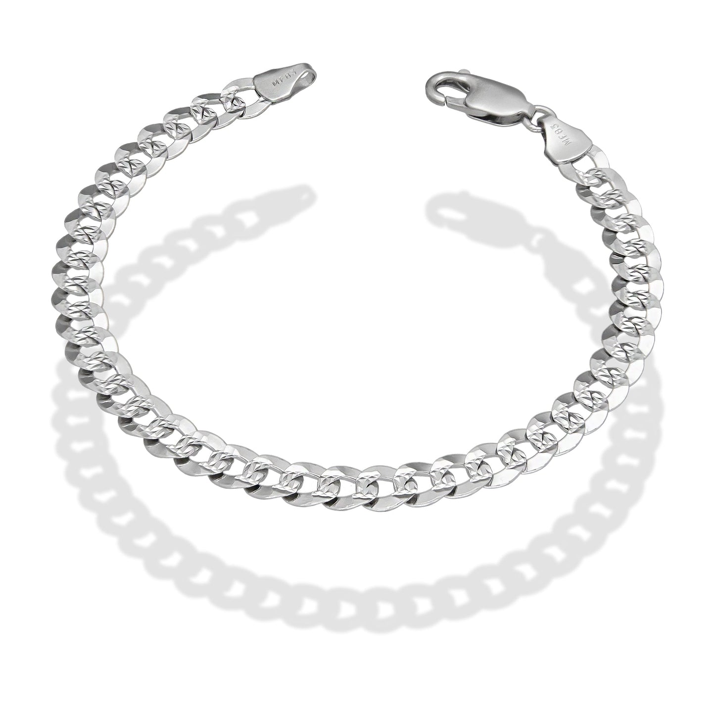 MR14PD115 Pulsera Dama Oro Sólido 14K Mod Cubana Americana Oro Blanco 6 mm x 18 cm