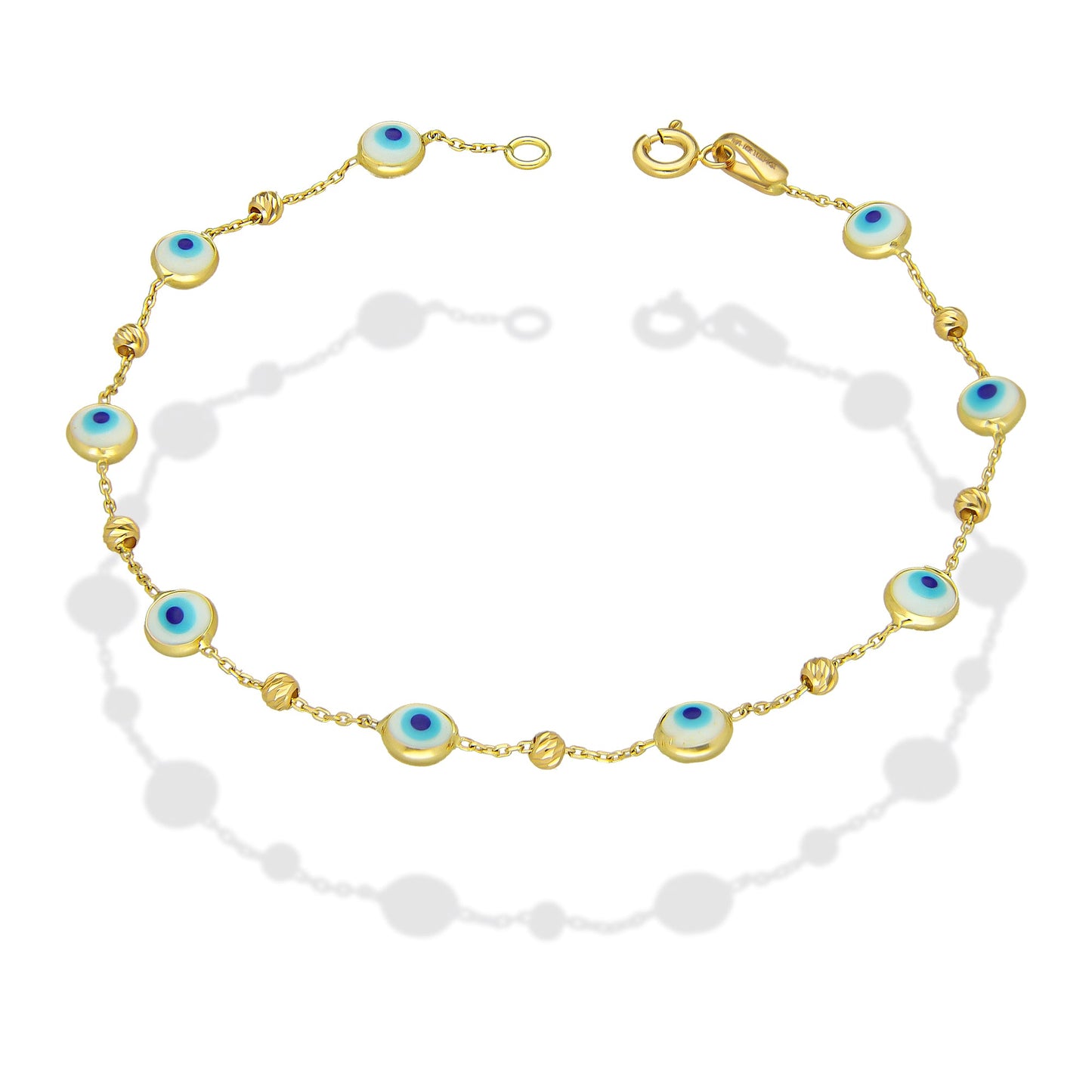 MR14PD142 Pulsera Dama Oro Sólido 14K EMF14 Modelo Ojitos Turcos Super Ligera Oro Amarillo 5 mm x 19 cm
