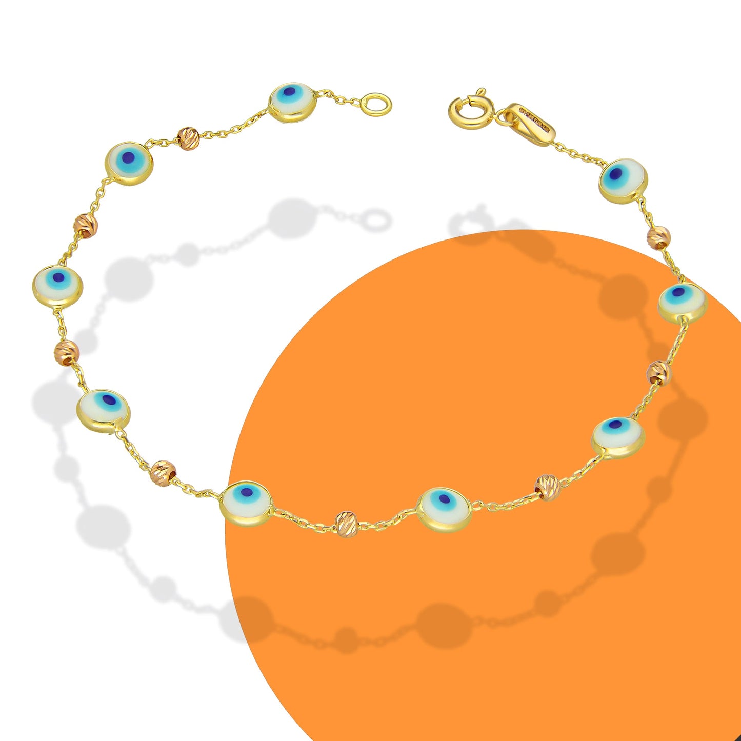 MR14PD143 Pulsera Dama Oro Sólido 14K EMF14 Modelo Ojitos Turcos Super Ligera Florentino 5 mm x 19 cm