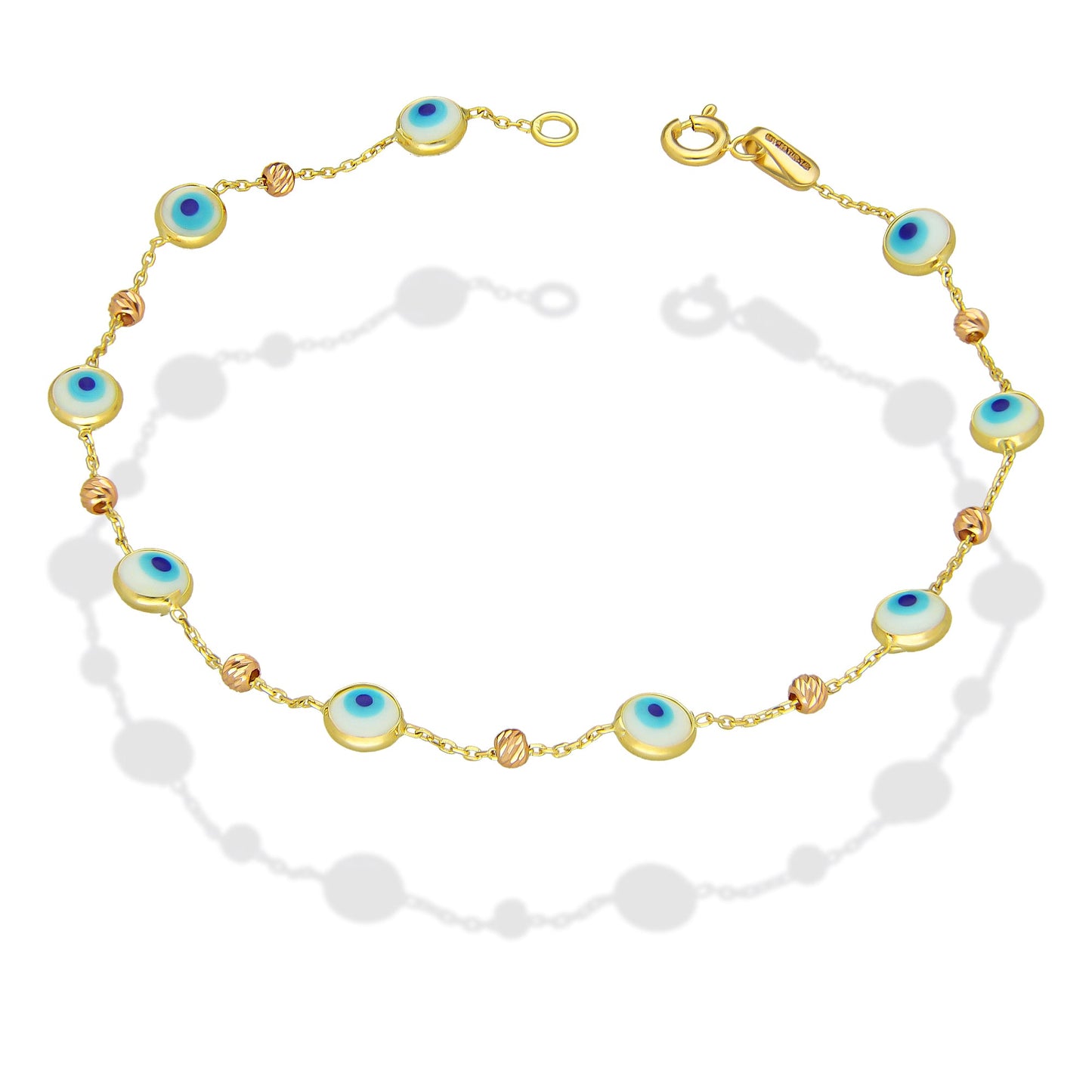 MR14PD143 Pulsera Dama Oro Sólido 14K EMF14 Modelo Ojitos Turcos Super Ligera Florentino 5 mm x 19 cm