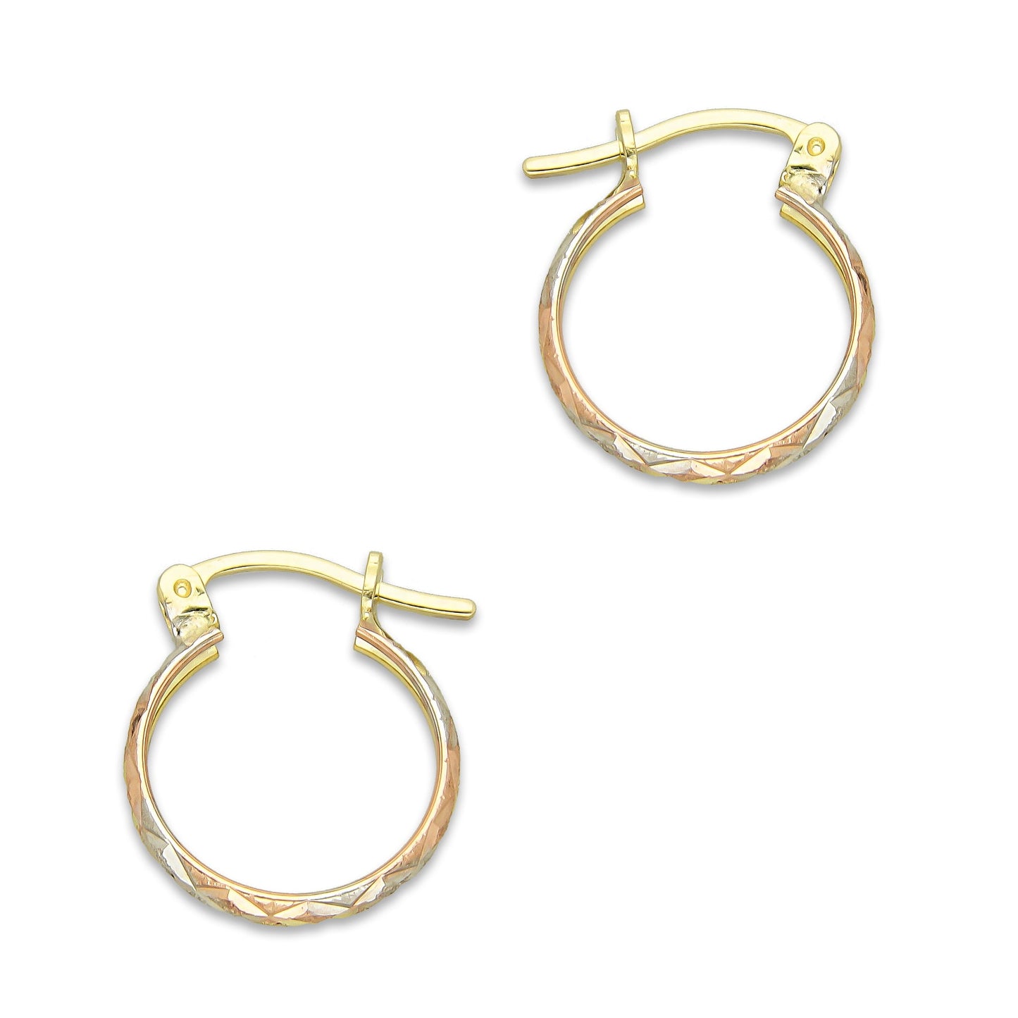 NR14AR001 Arete Arracada Oro Sólido 14K Florentino Diamantado Ancho 3 mm DIámetro 1.4 cm