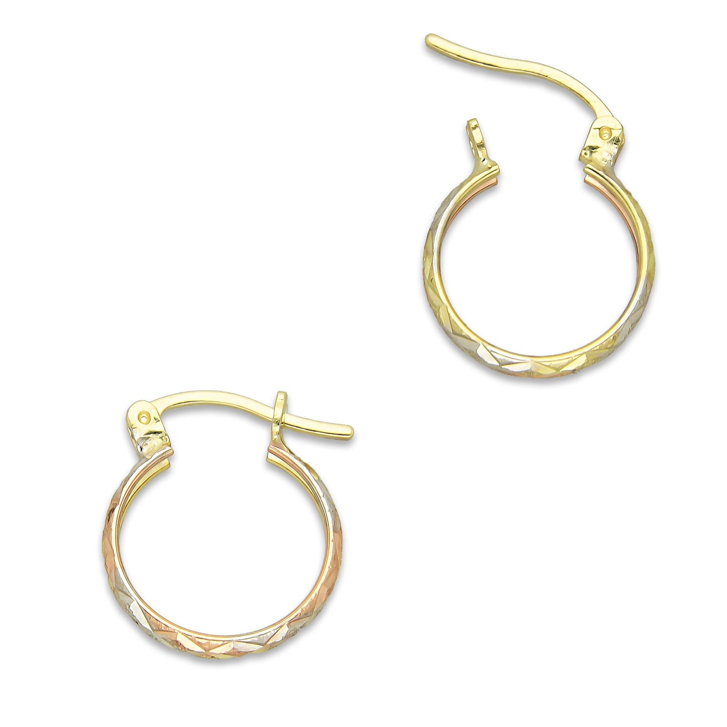 NR14AR001 Arete Arracada Oro Sólido 14K Florentino Diamantado Ancho 3 mm DIámetro 1.4 cm