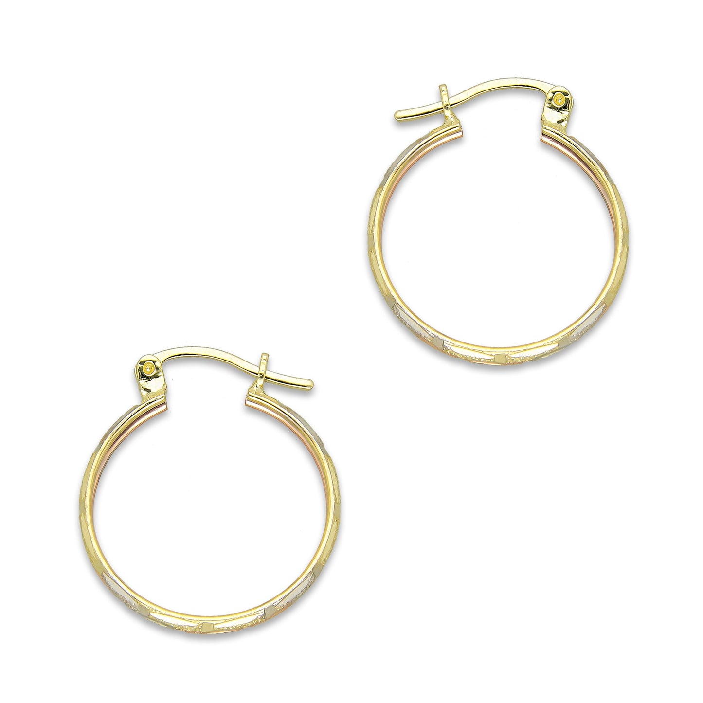 NR14AR003 Arete Arracada Oro Sólido 14K Florentino Diamantado Ancho 3 mm DIámetro 1.9 cm