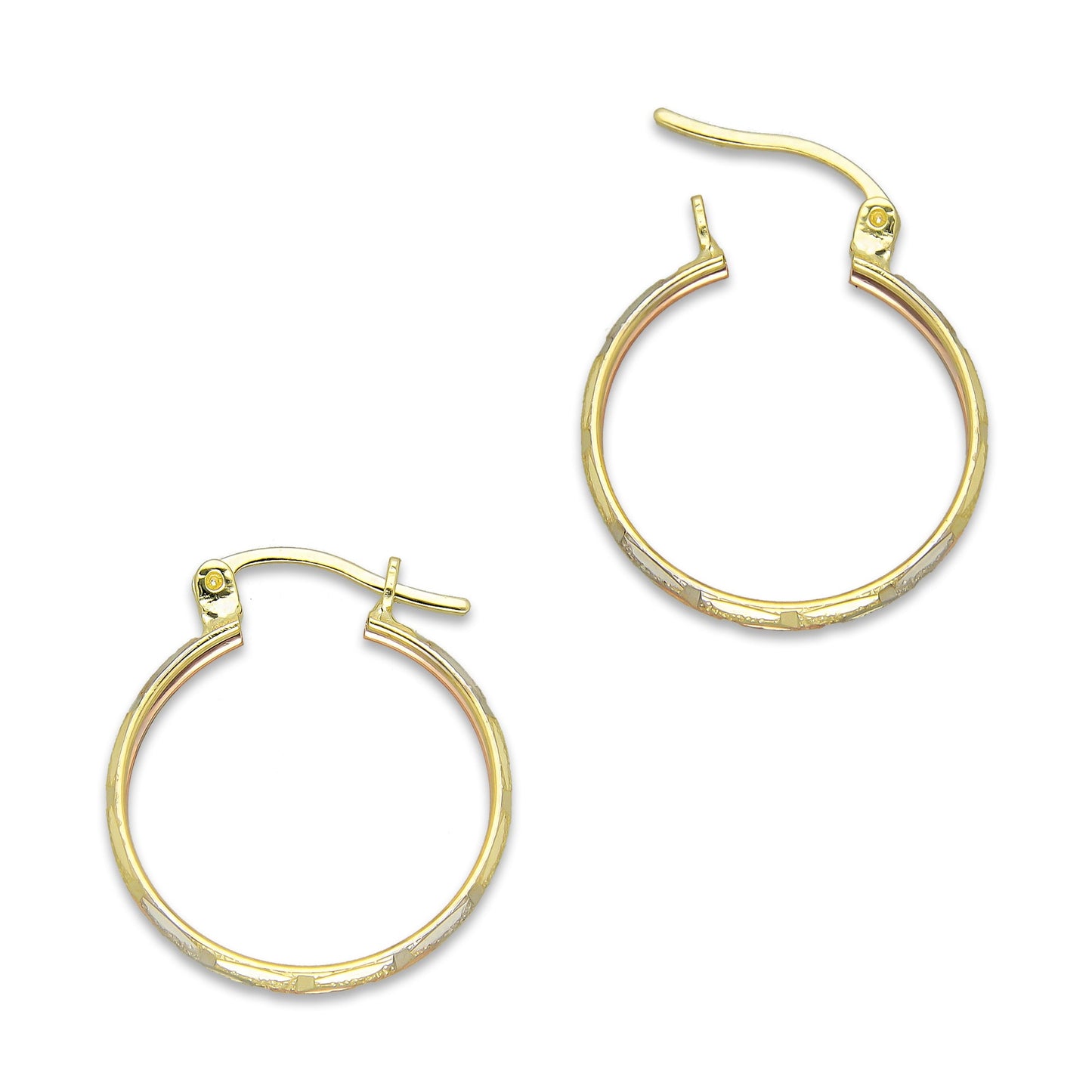 NR14AR003 Arete Arracada Oro Sólido 14K Florentino Diamantado Ancho 3 mm DIámetro 1.9 cm