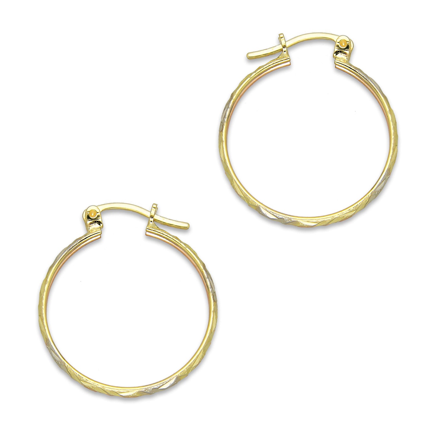 NR14AR004 Arete Arracada Oro Sólido 14K Florentino Diamantado Ancho 3 mm DIámetro 2.2 cm