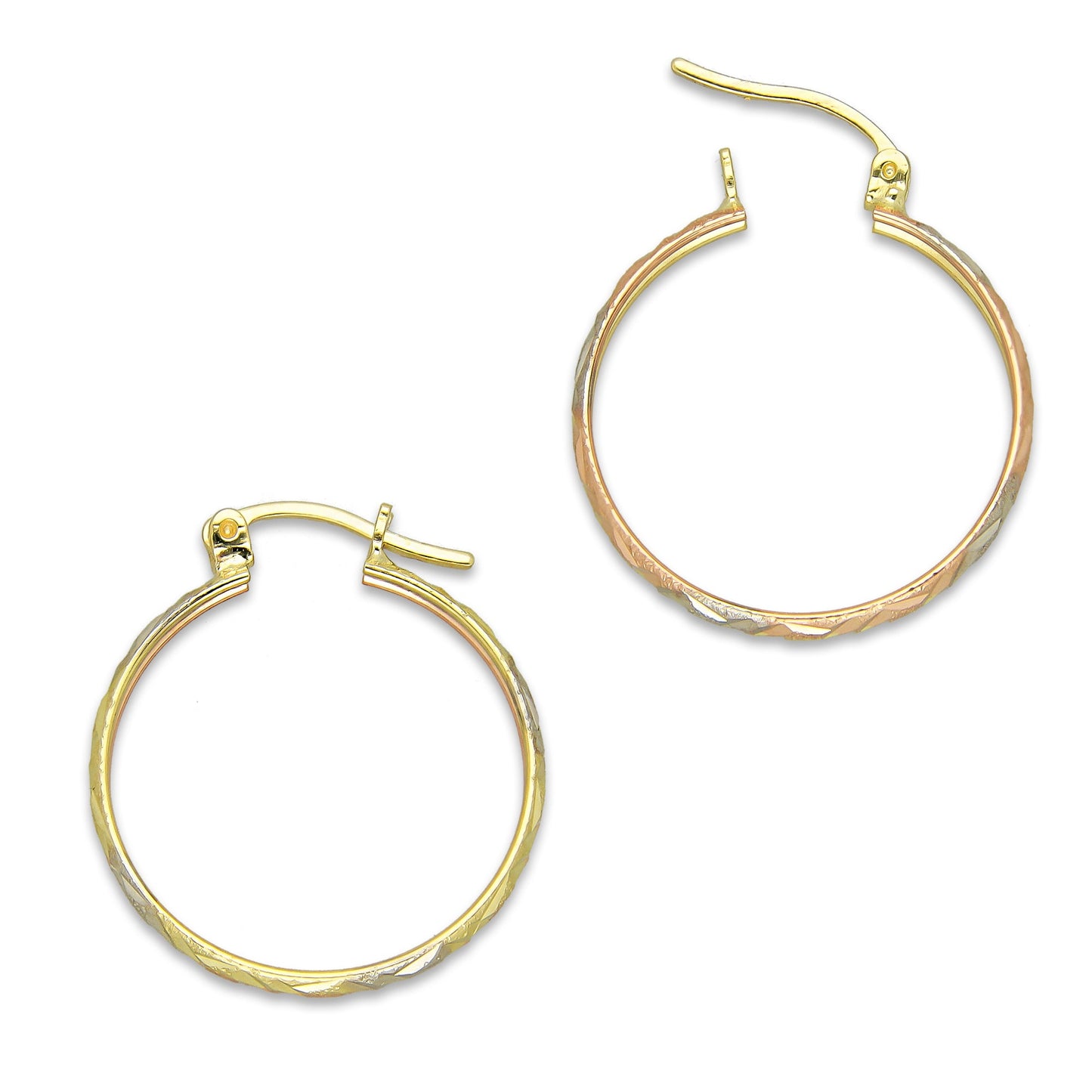 NR14AR004 Arete Arracada Oro Sólido 14K Florentino Diamantado Ancho 3 mm DIámetro 2.2 cm