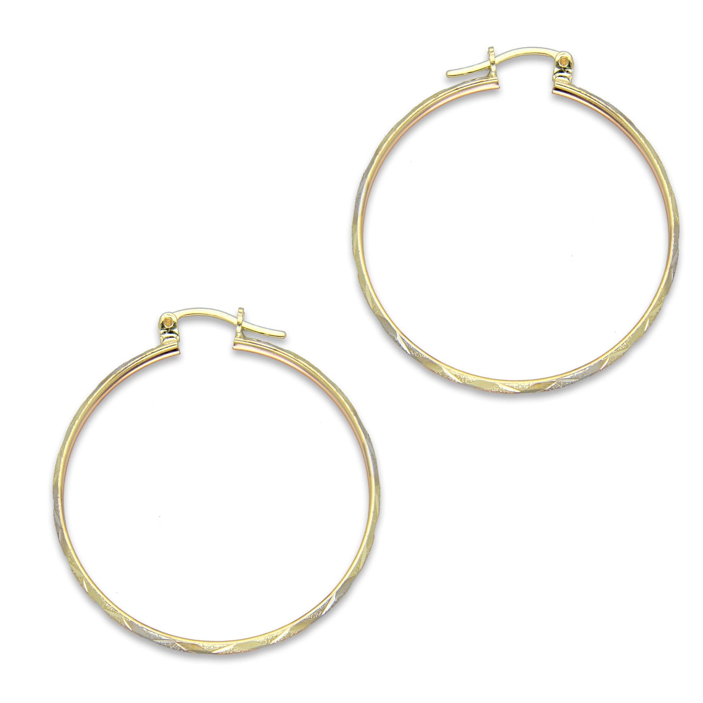 NR14AR006 Arete Arracada Oro Sólido 14K Florentino Diamantado Ancho 3 mm DIámetro 3.5 cm