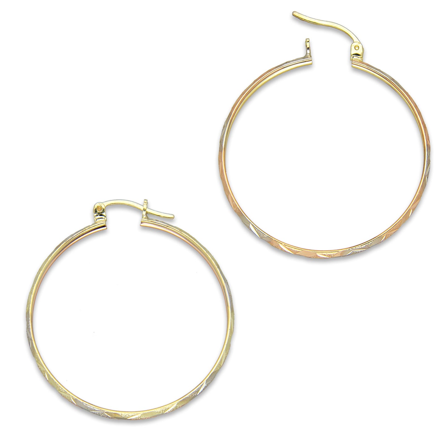 NR14AR006 Arete Arracada Oro Sólido 14K Florentino Diamantado Ancho 3 mm DIámetro 3.5 cm