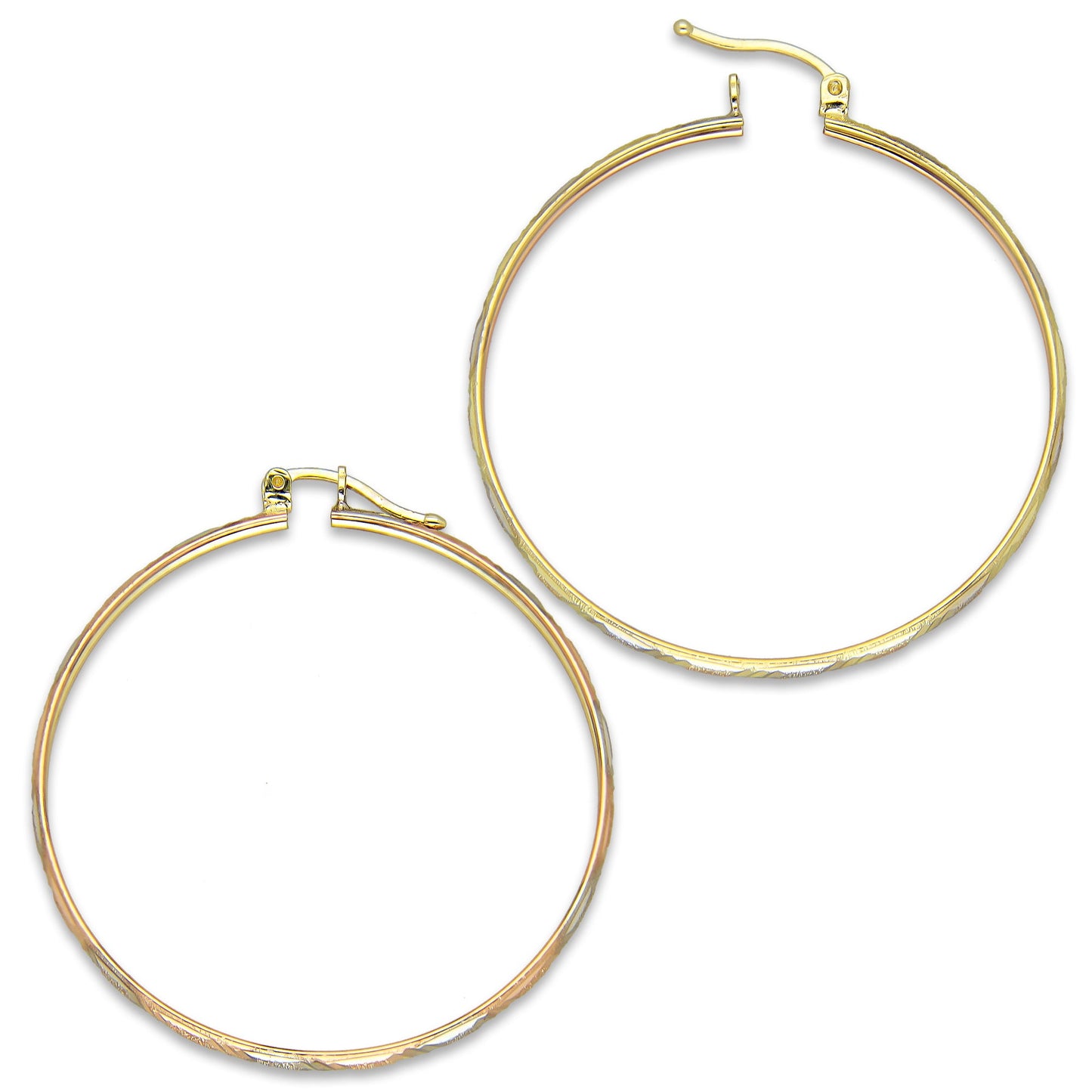 NR14AR007 Arete Arracada Oro Sólido 14K Florentino Diamantado Ancho 3 mm DIámetro 4.2 cm