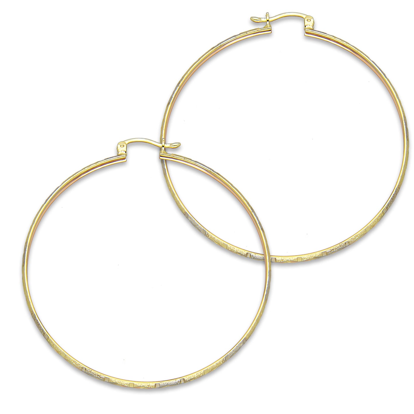 NR14AR008 Arete Arracada Oro Sólido 14K Florentino Diamantado Ancho 3 mm DIámetro 5.2 cm