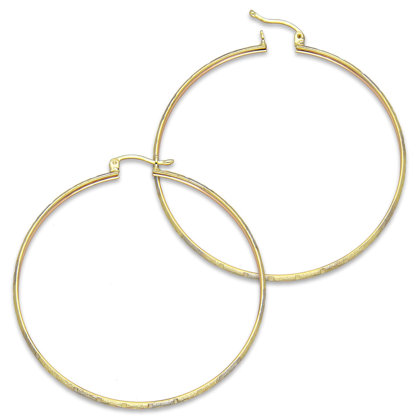NR14AR008 Arete Arracada Oro Sólido 14K Florentino Diamantado Ancho 3 mm DIámetro 5.2 cm
