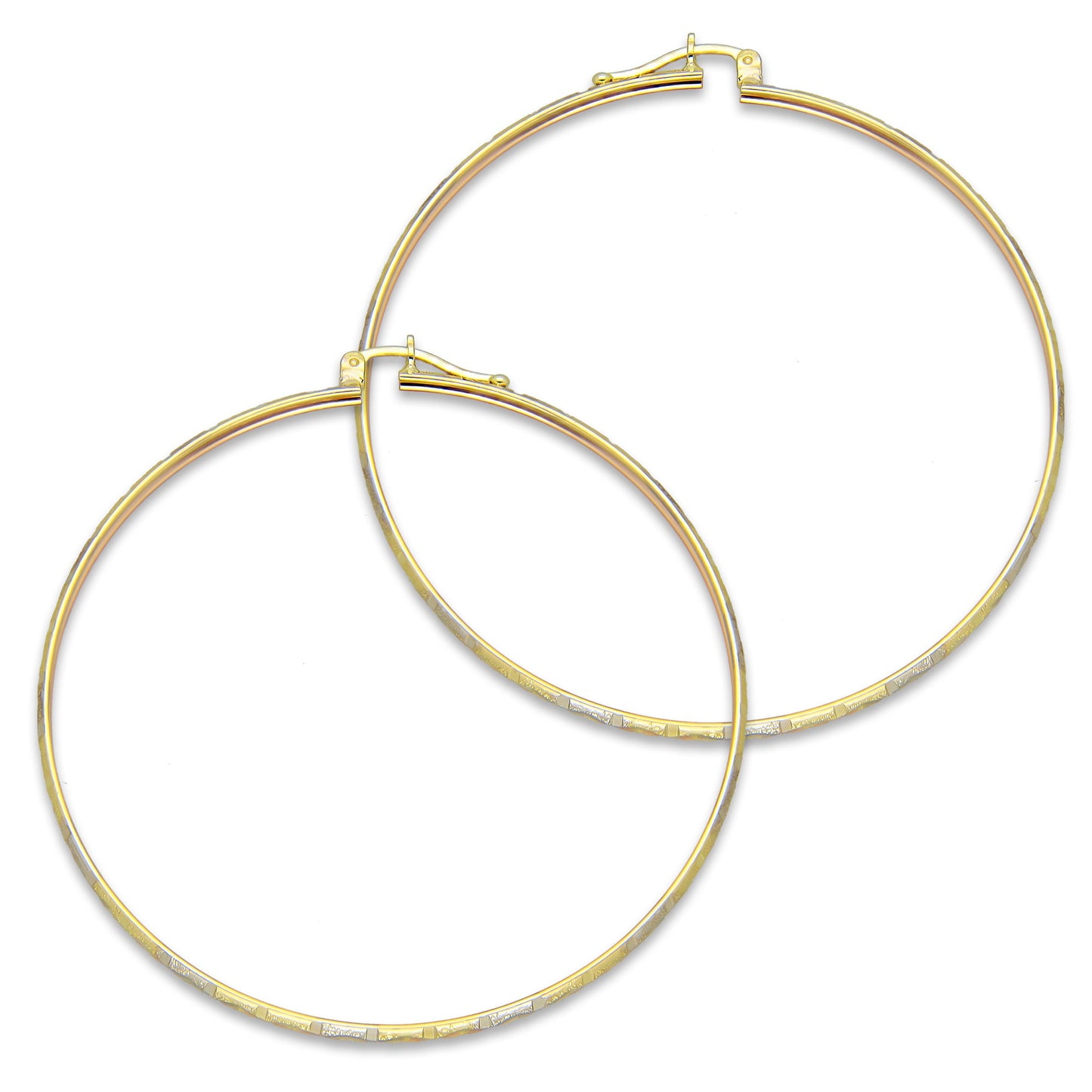 NR14AR009 Arete Arracada Oro Sólido 14K Florentino Diamantado Ancho 3 mm DIámetro 5.7 cm