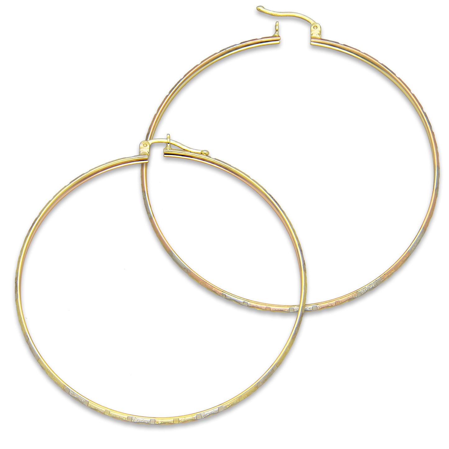 NR14AR009 Arete Arracada Oro Sólido 14K Florentino Diamantado Ancho 3 mm DIámetro 5.7 cm