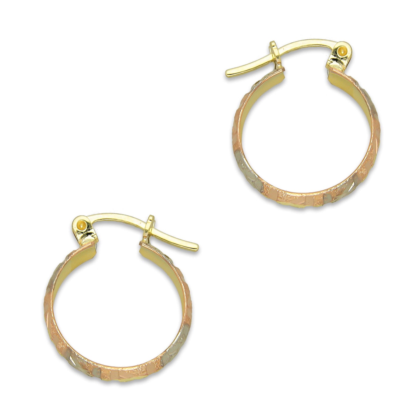 NR14AR010 Arete Arracada Oro Sólido 14K Florentino Diamantado Ancho 4.5 mm DIámetro 1.5 cm