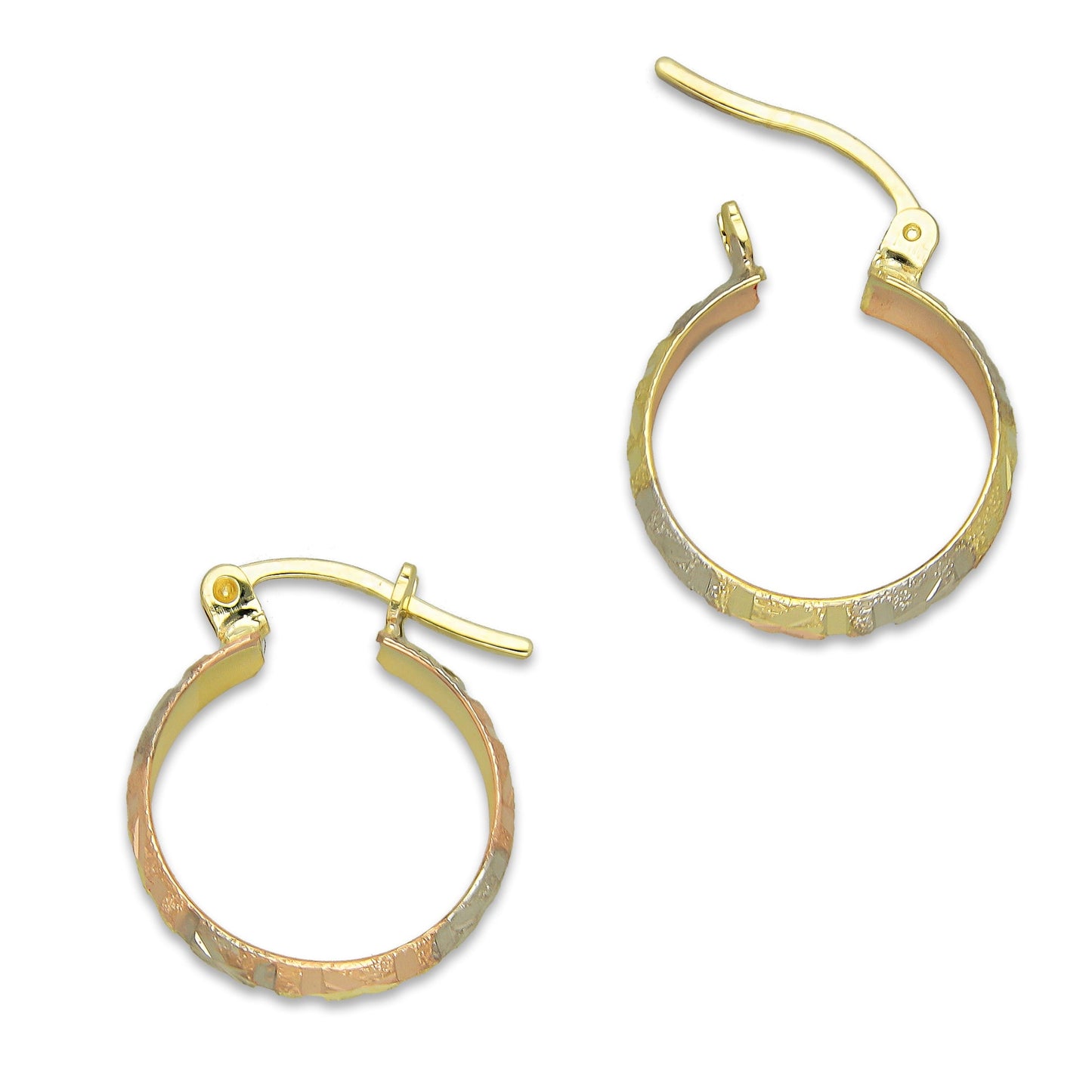 NR14AR010 Arete Arracada Oro Sólido 14K Florentino Diamantado Ancho 4.5 mm DIámetro 1.5 cm