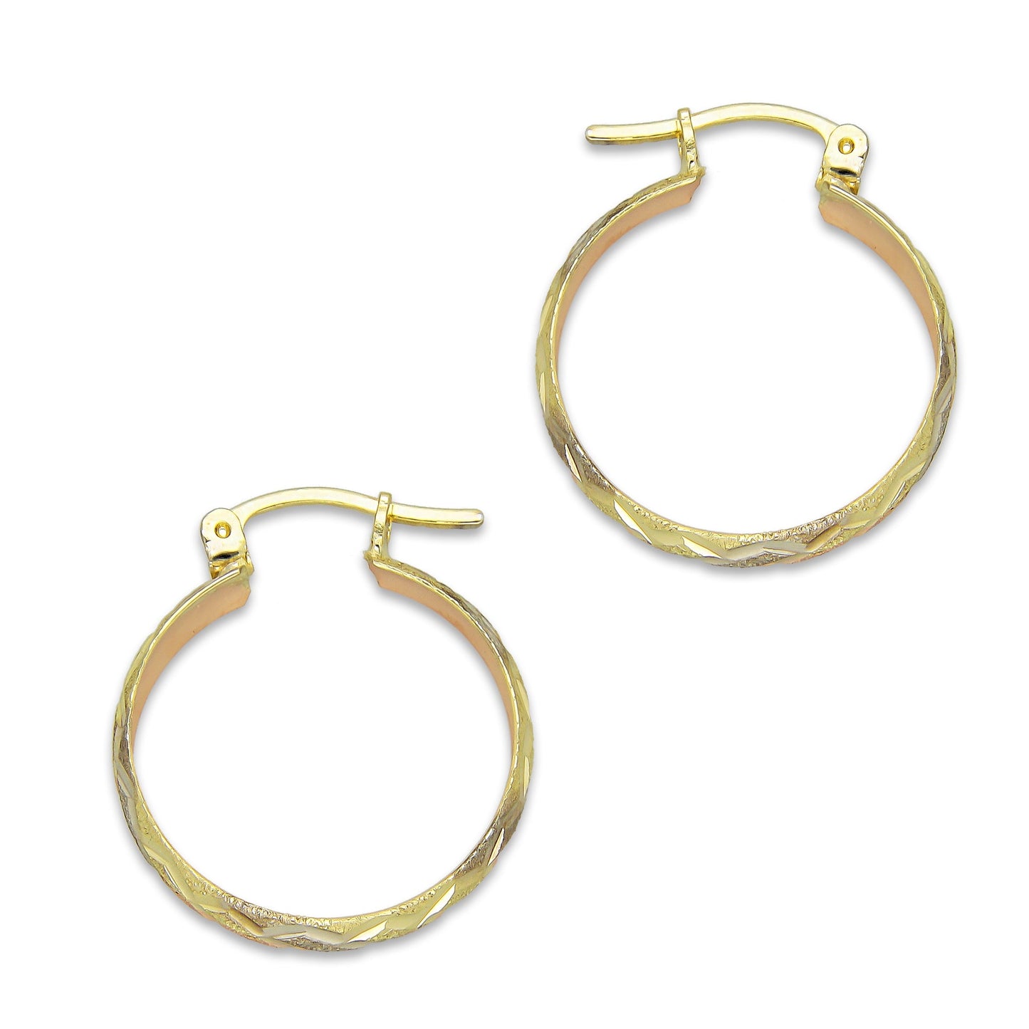 NR14AR011 Arete Arracada Oro Sólido 14K Florentino Diamantado Ancho 4.5 mm DIámetro 2 cm